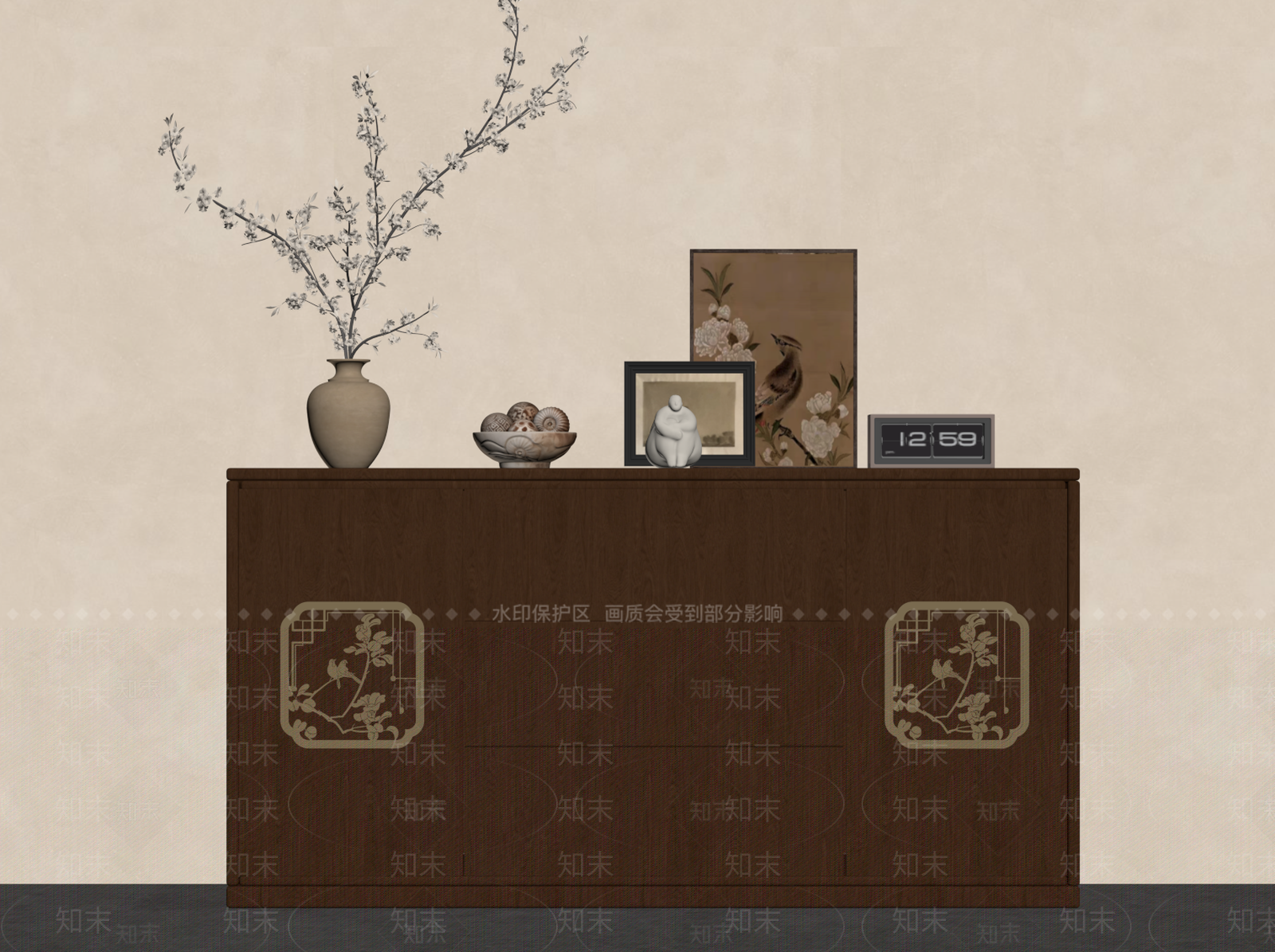 中古风玄关柜SU模型下载【ID:1235433986】