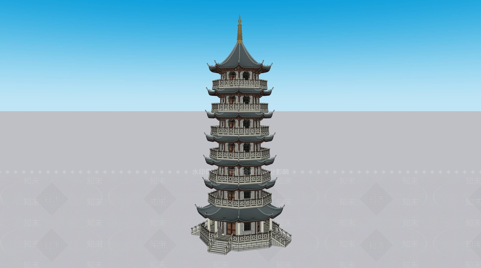 中式古建古建筑SU模型下载【ID:1235434401】