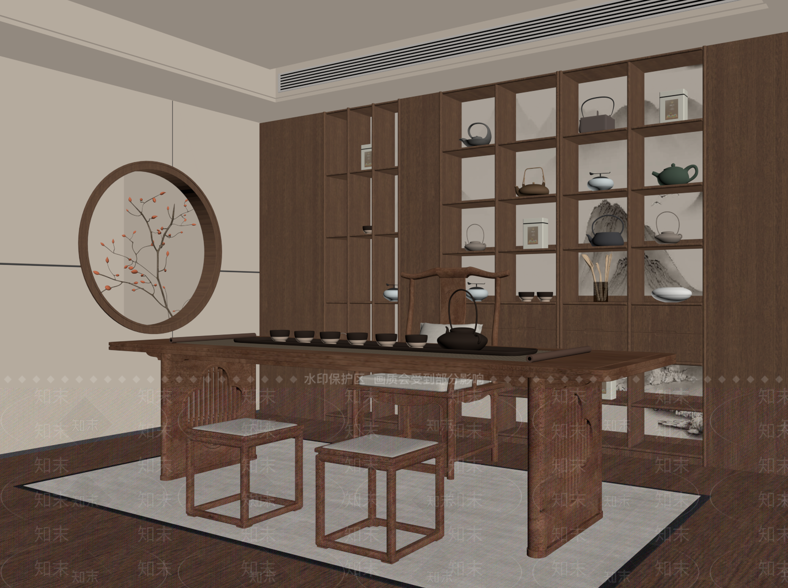新中式茶室SU模型下载【ID:1235444766】