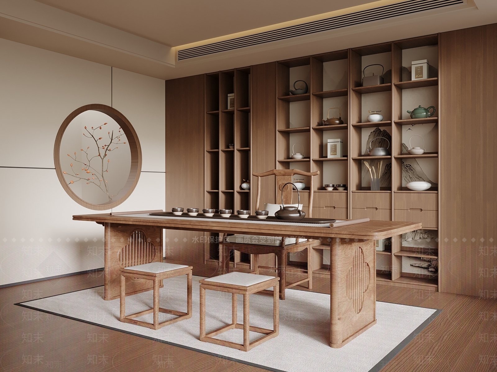 新中式茶室SU模型下载【ID:1235444766】