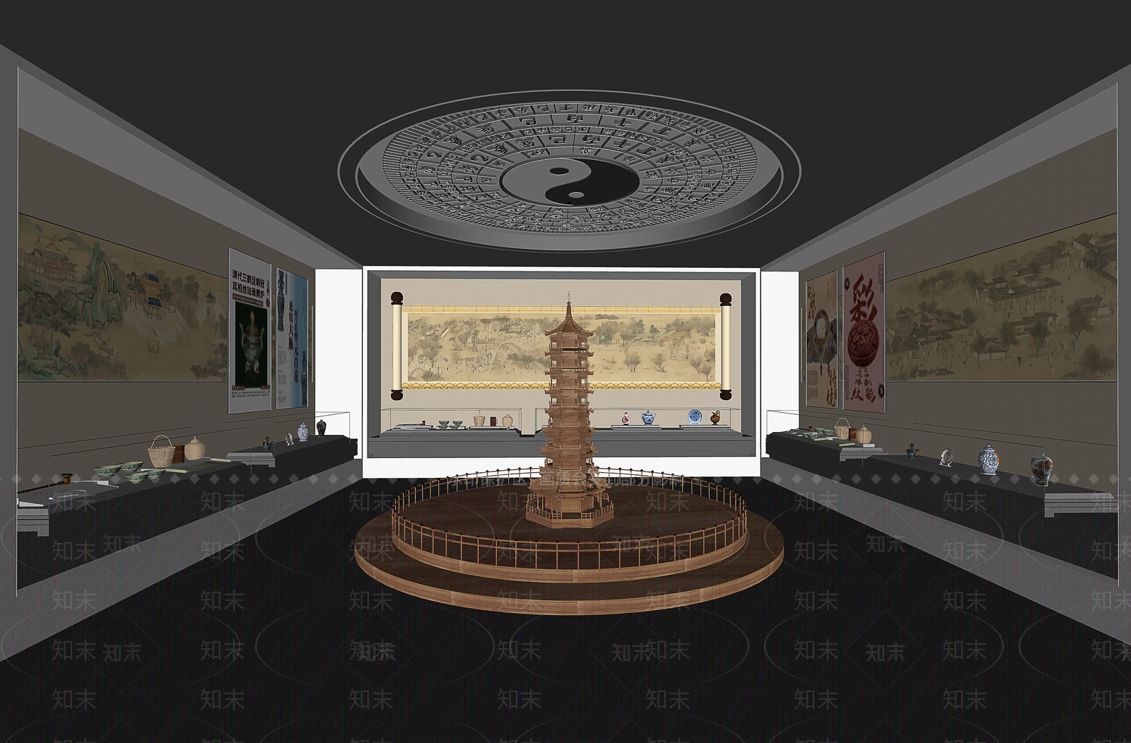 新中式文化馆SU模型下载【ID:1235450377】