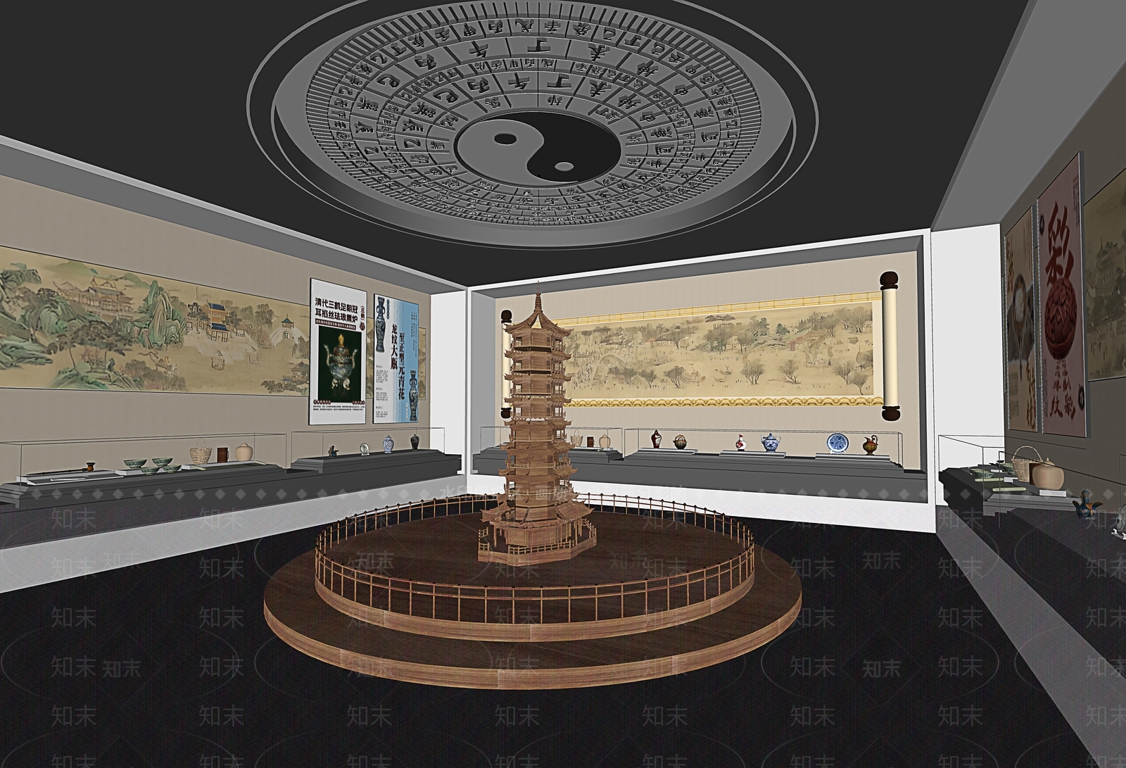 新中式文化馆SU模型下载【ID:1235450377】