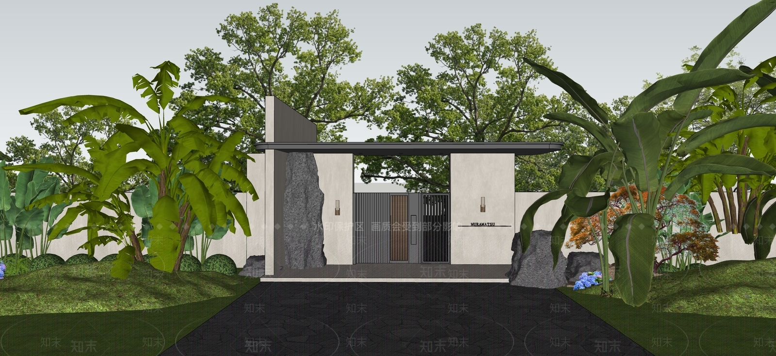 新中式景观入口大门SU模型下载【ID:1235450824】