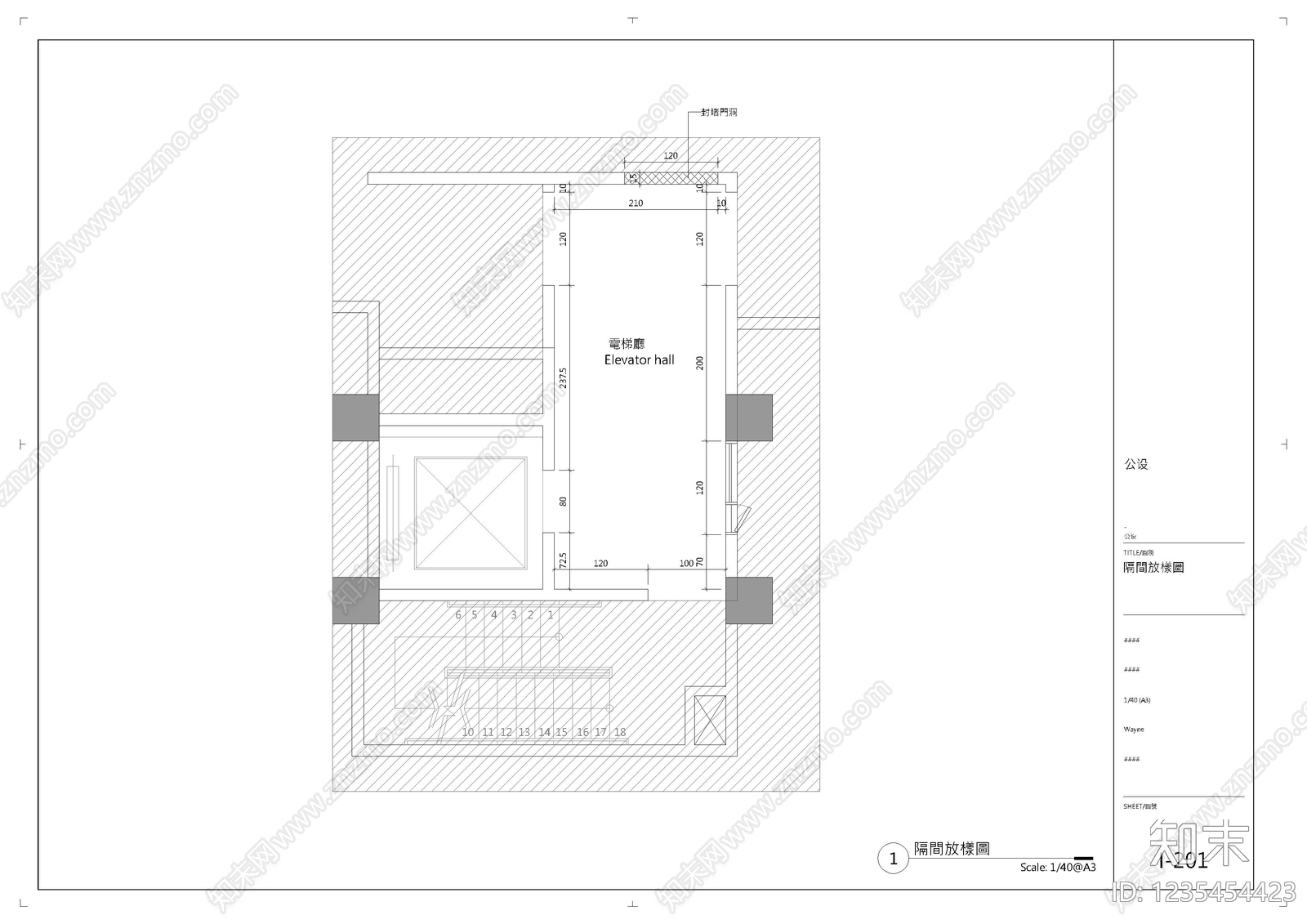 电梯厅cad施工图下载【ID:1235454423】