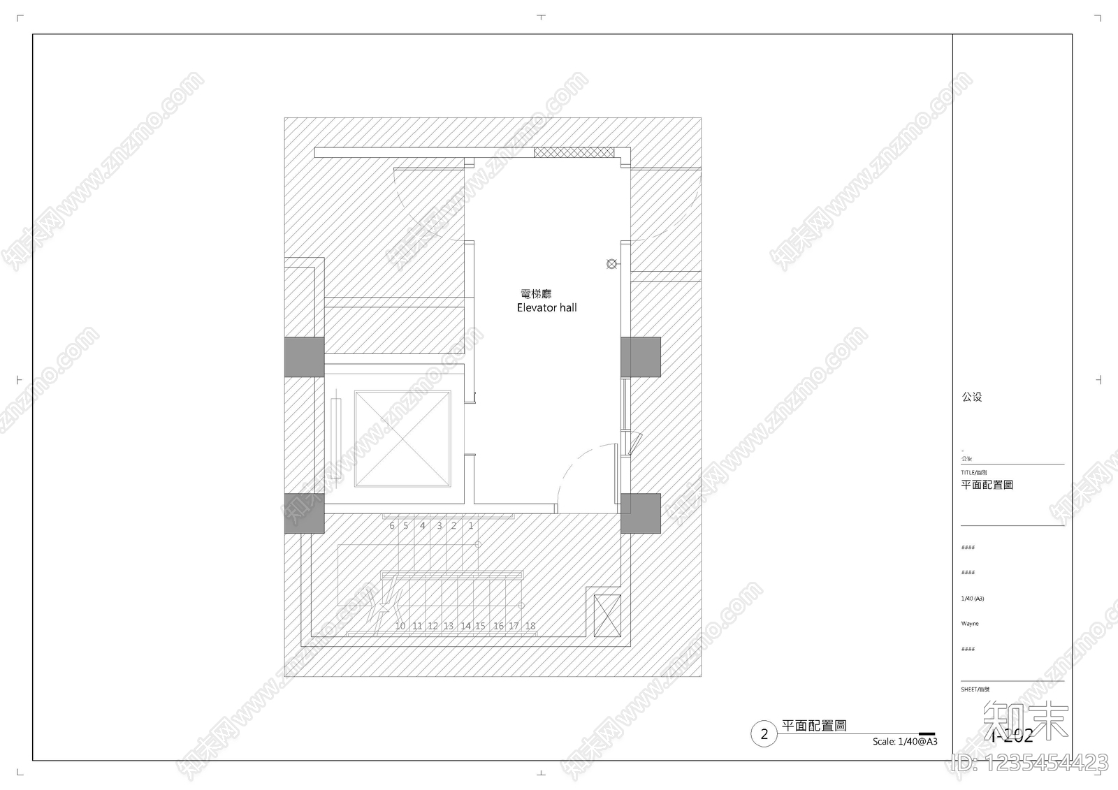 电梯厅cad施工图下载【ID:1235454423】
