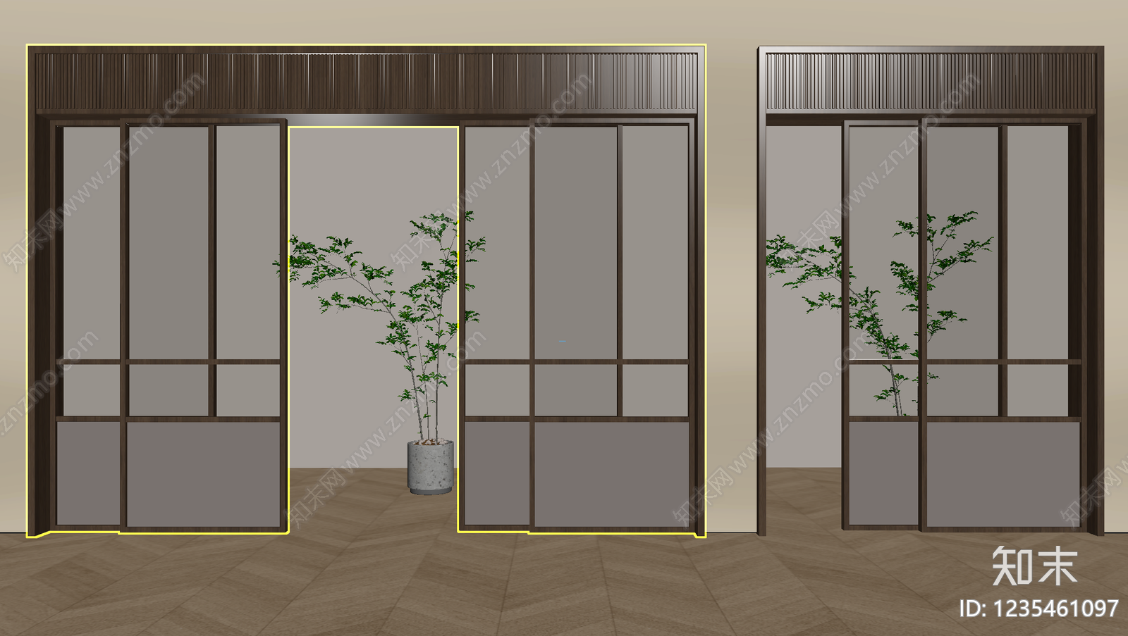 新中式推拉门SU模型下载【ID:1235461097】