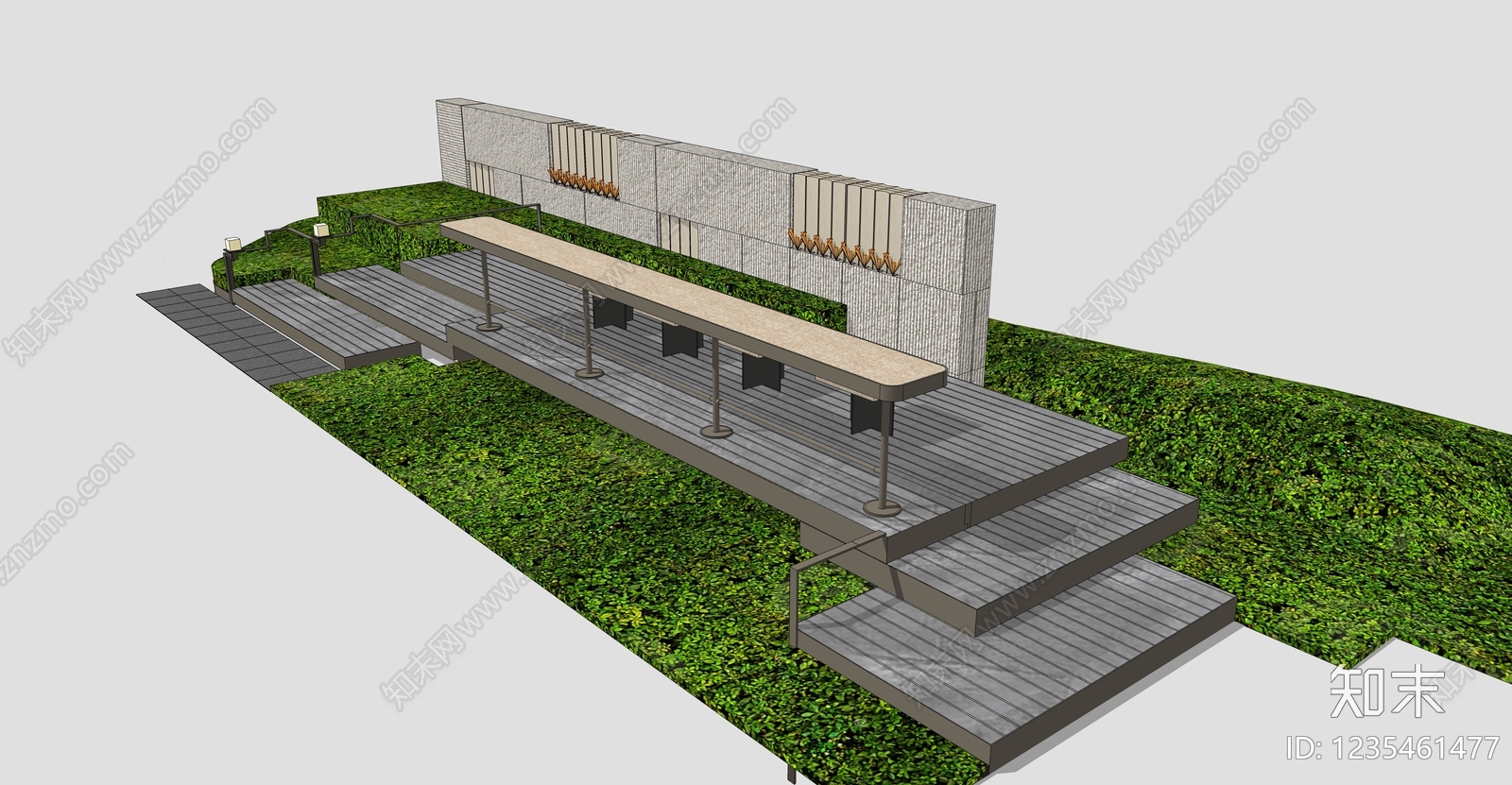 新中式景观景墙SU模型下载【ID:1235461477】