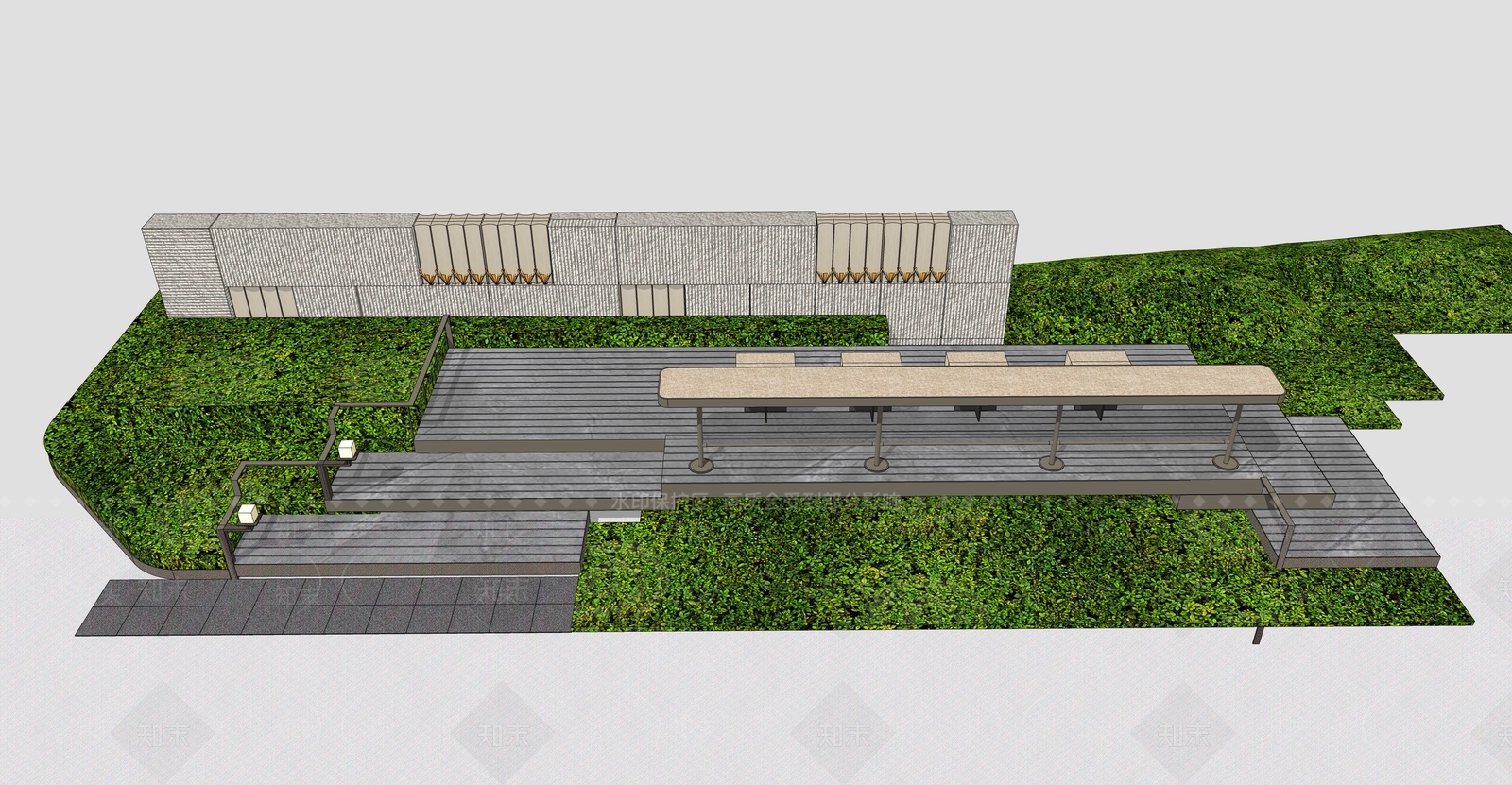 新中式景观景墙SU模型下载【ID:1235461477】