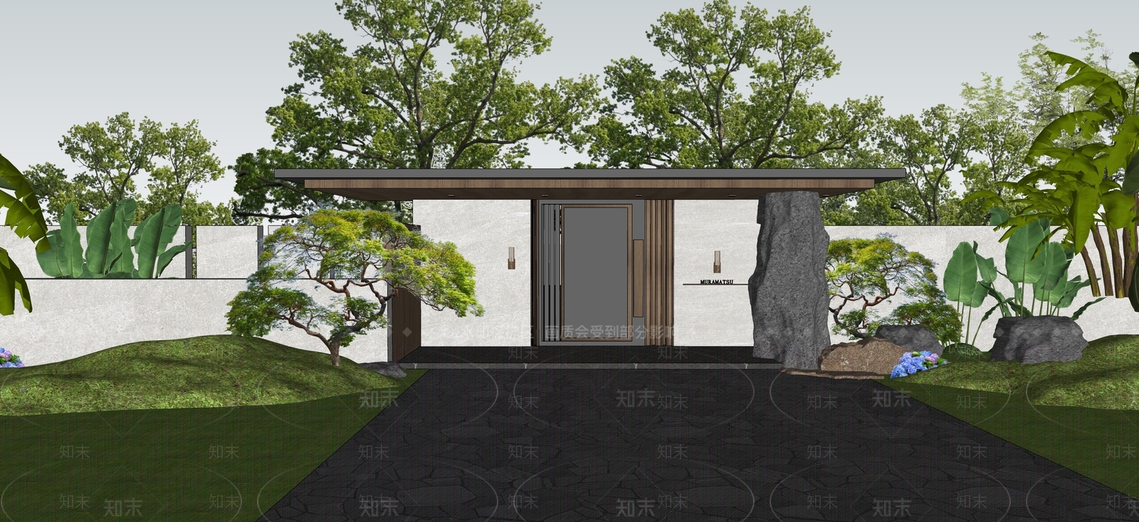 新中式景观入口大门SU模型下载【ID:1235462084】
