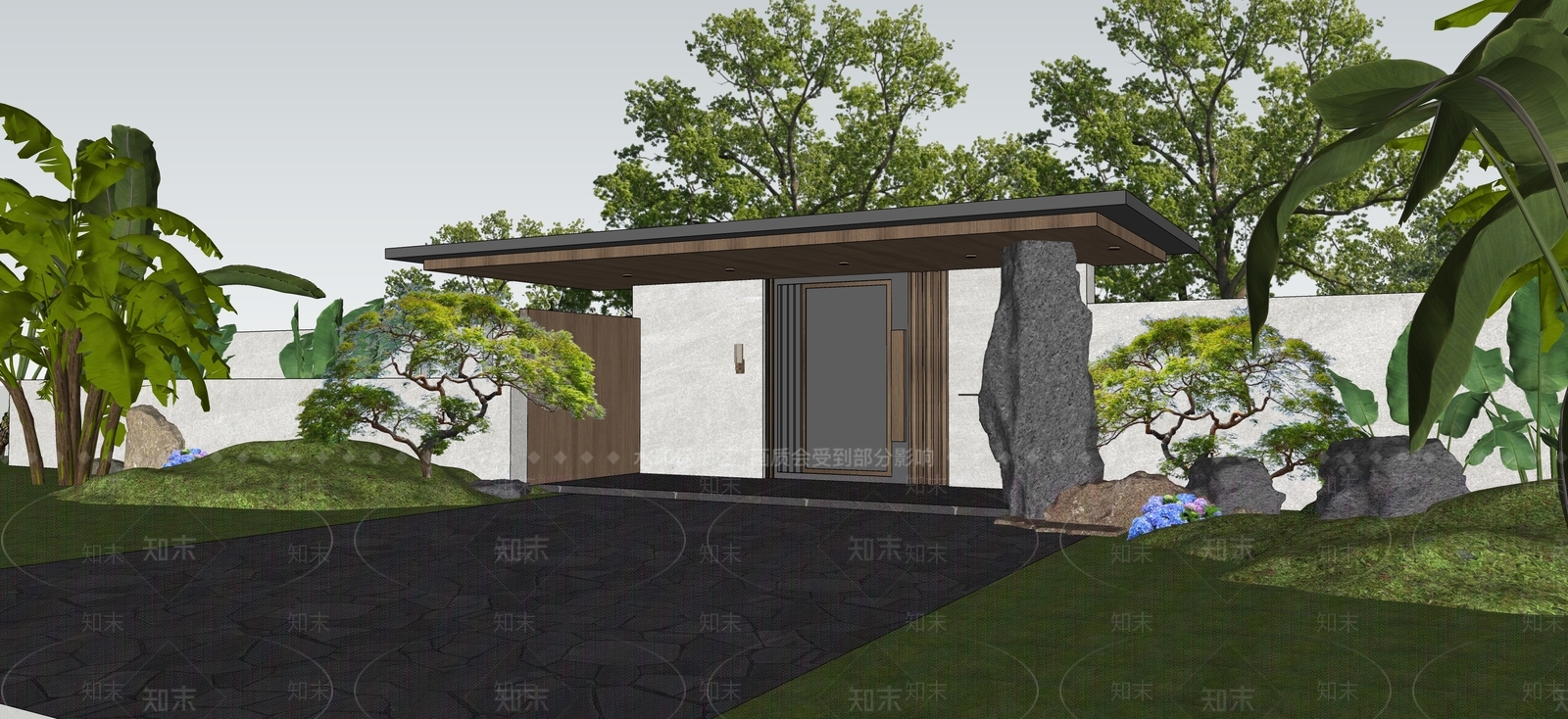 新中式景观入口大门SU模型下载【ID:1235462084】
