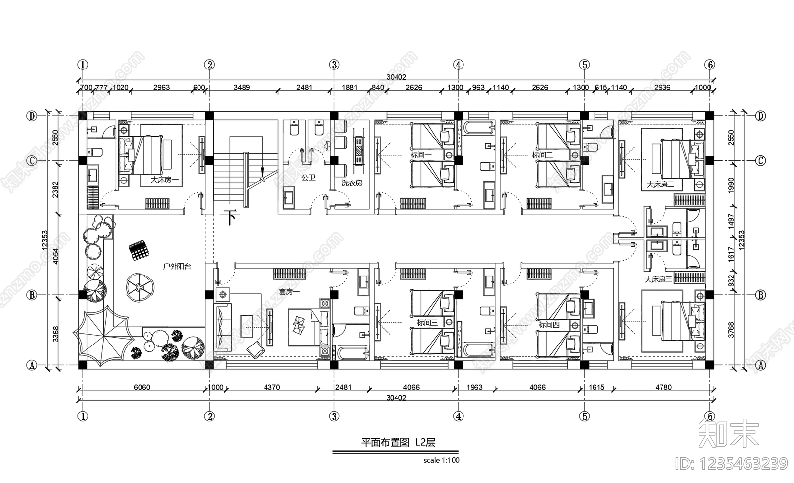 民宿cad施工图下载【ID:1235463239】