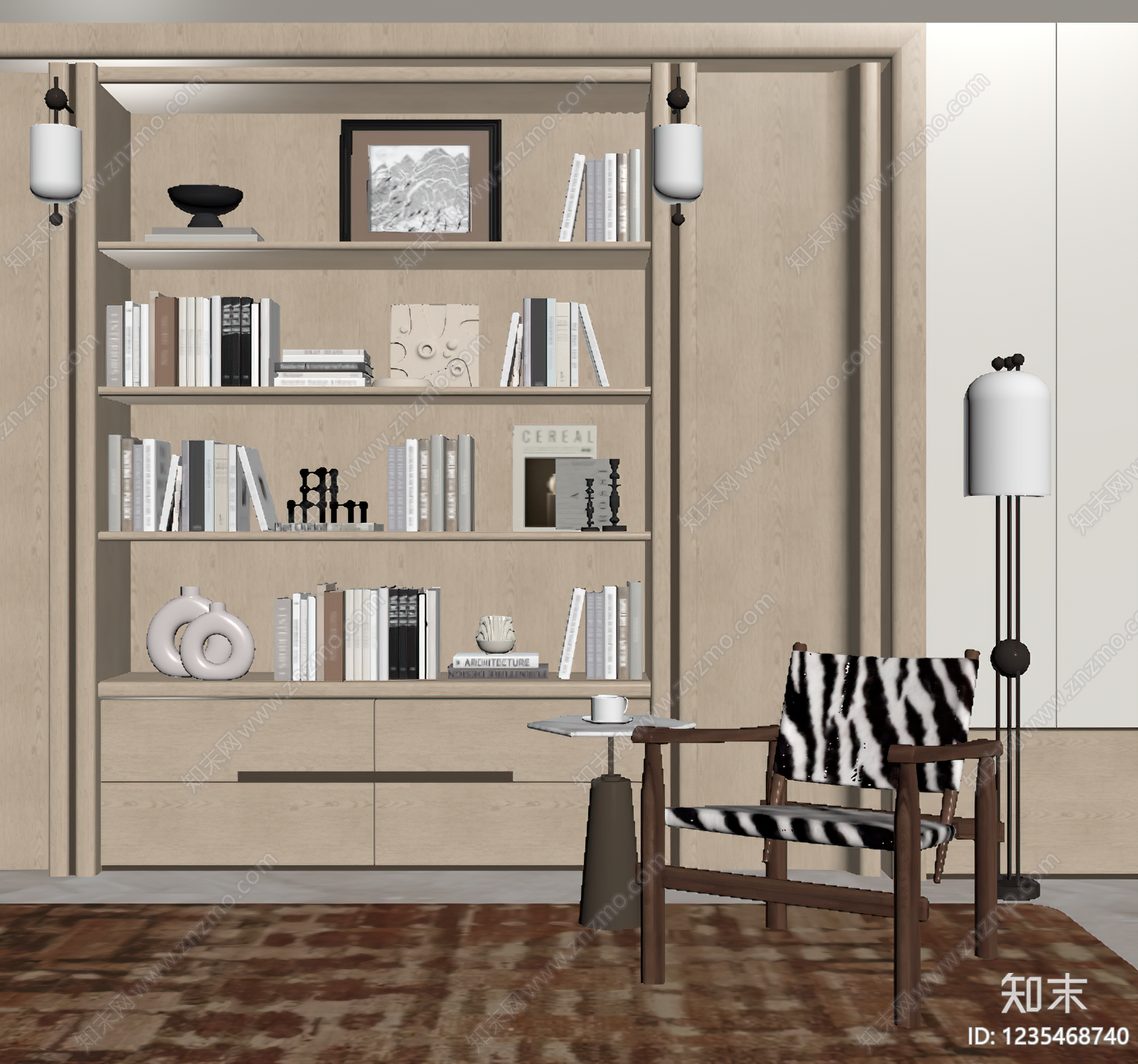 中古风书房SU模型下载【ID:1235468740】