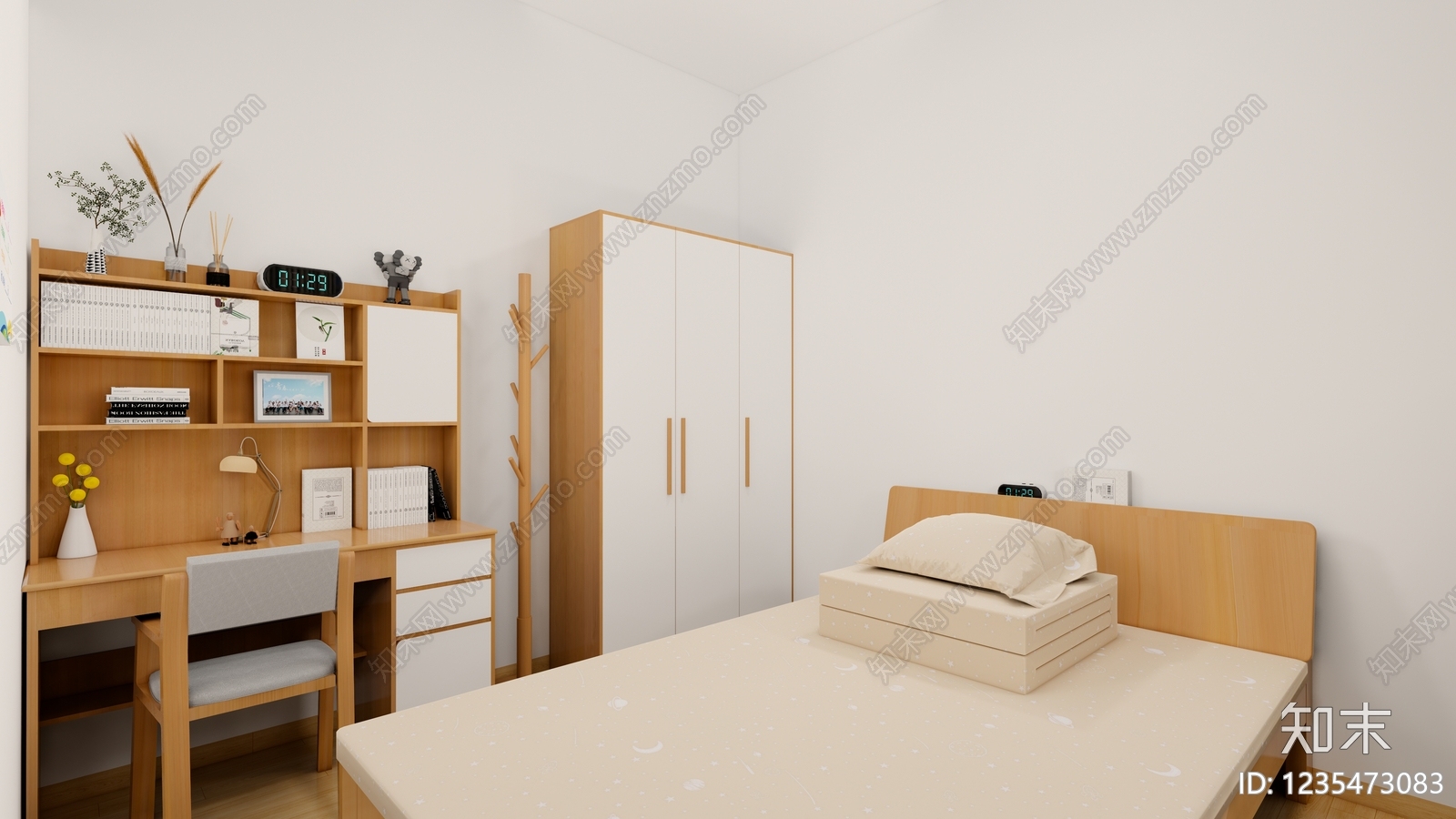 原木风次卧SU模型下载【ID:1235473083】