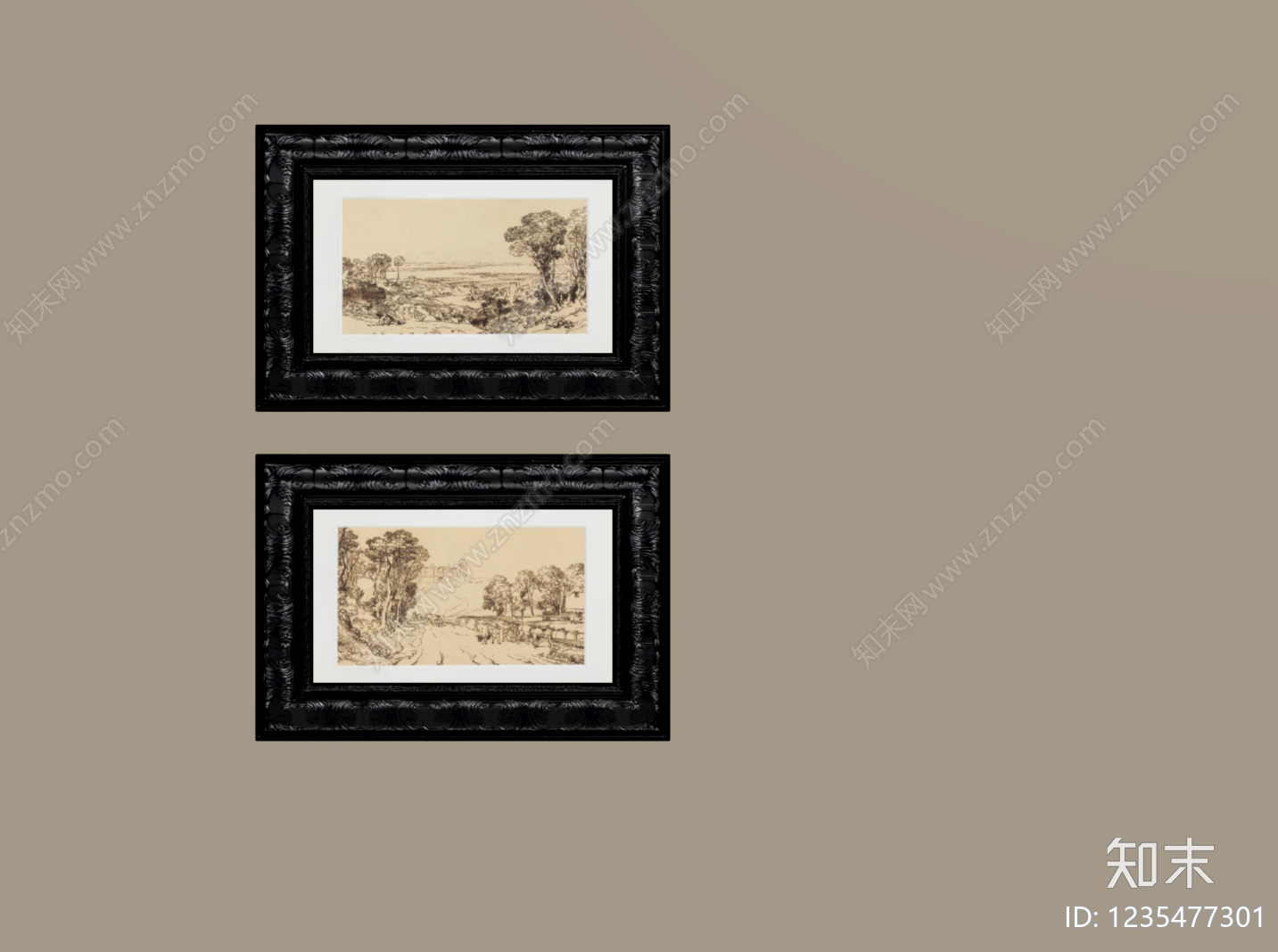复古挂画组合SU模型下载【ID:1235477301】