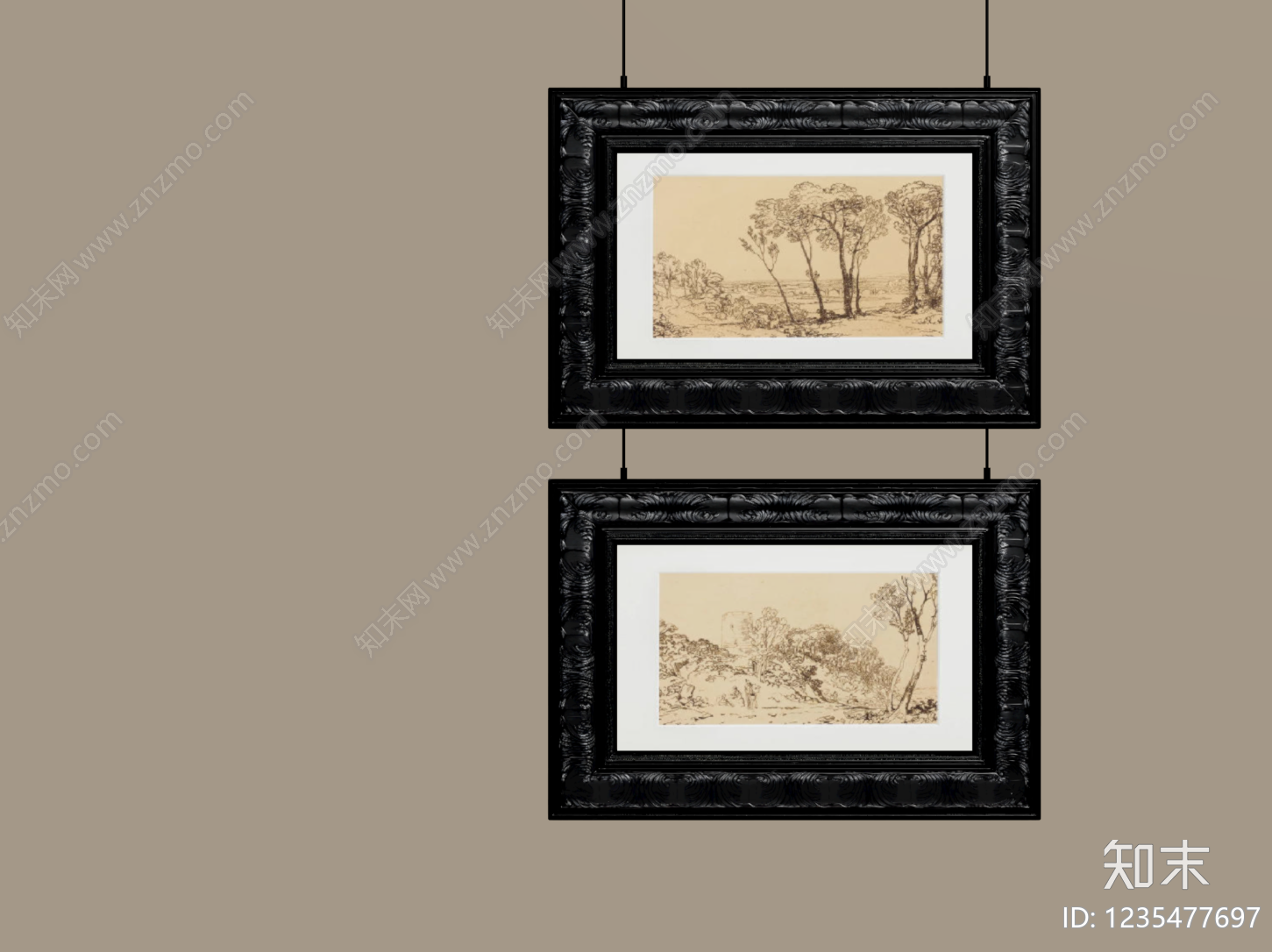复古挂画组合SU模型下载【ID:1235477697】