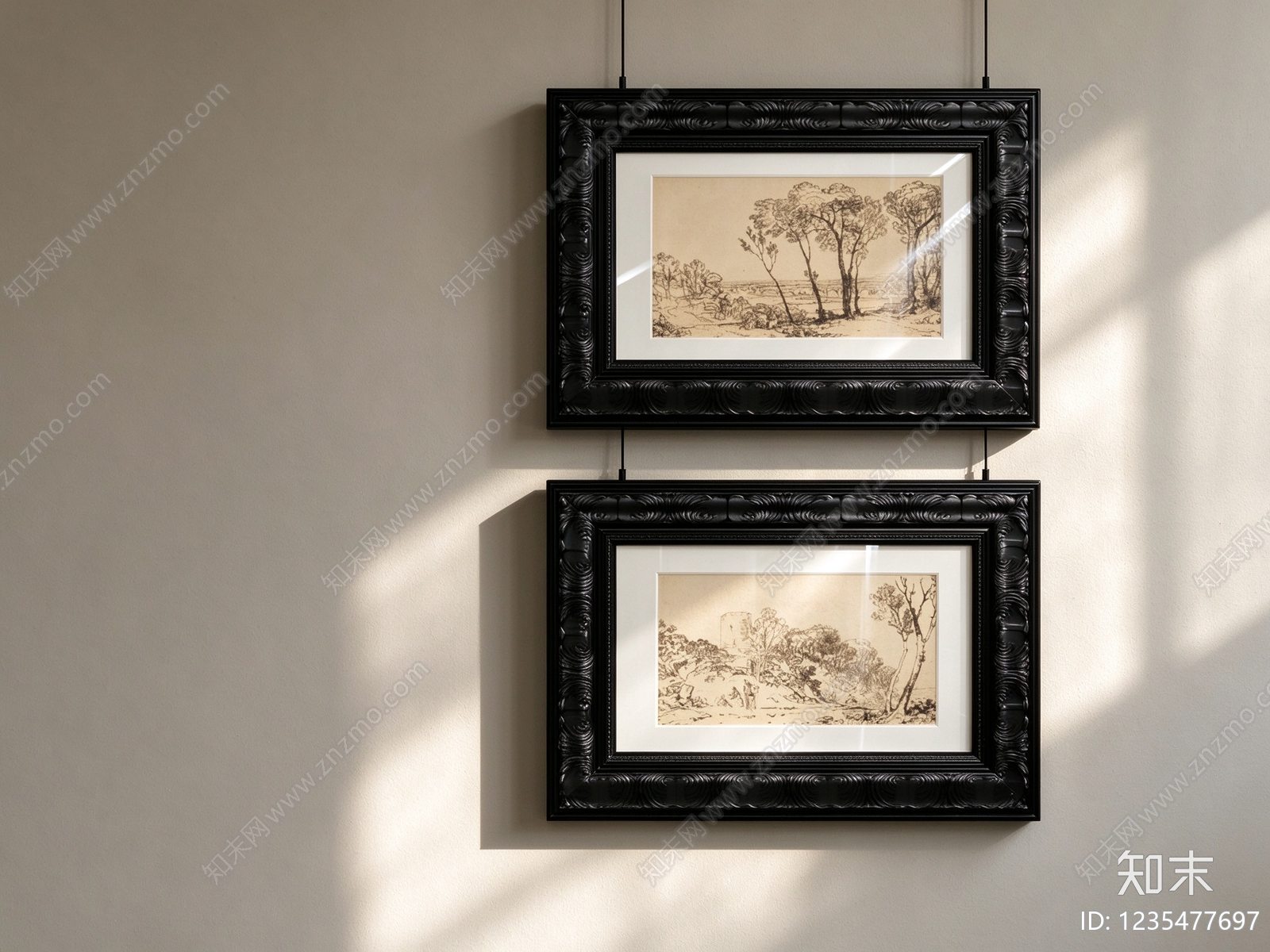 复古挂画组合SU模型下载【ID:1235477697】