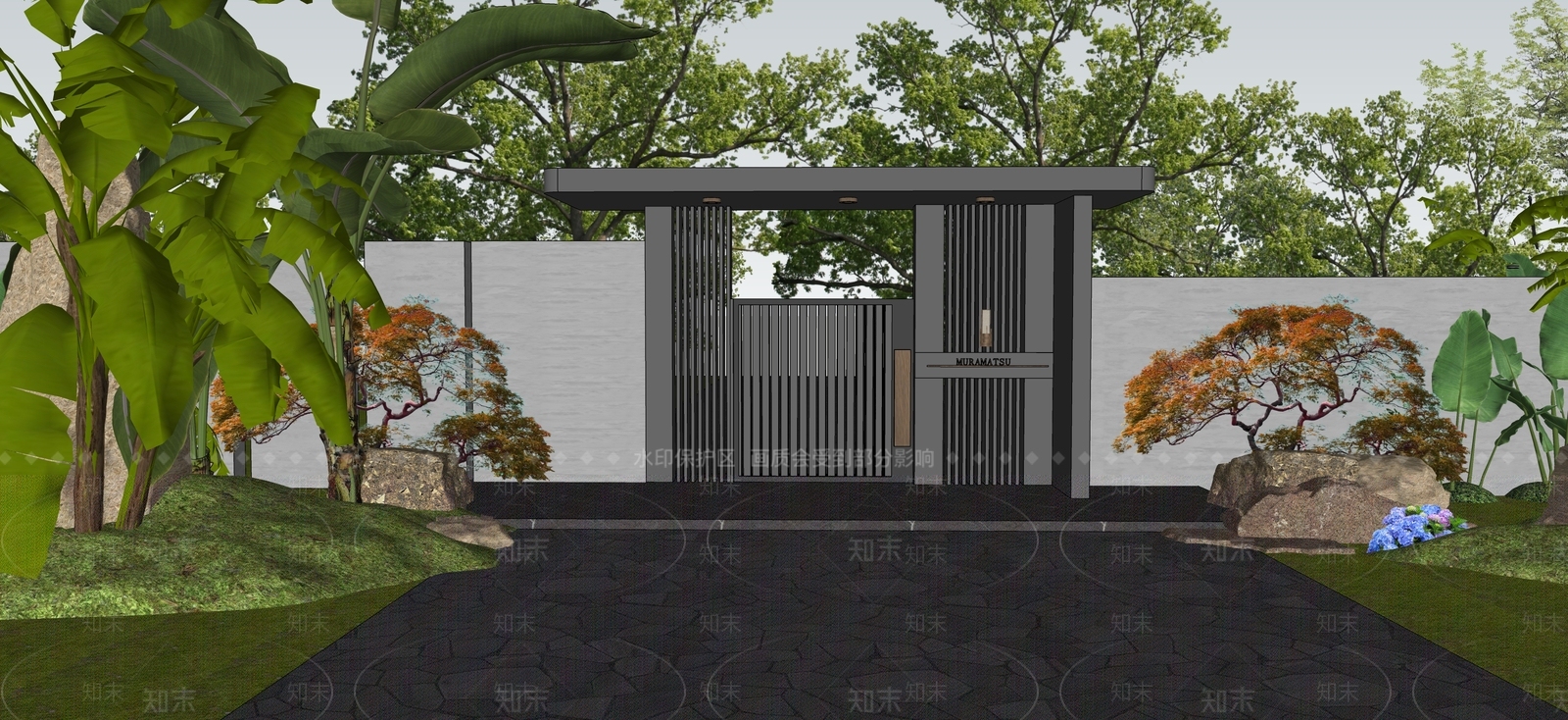 新中式景观入口大门SU模型下载【ID:1235477809】