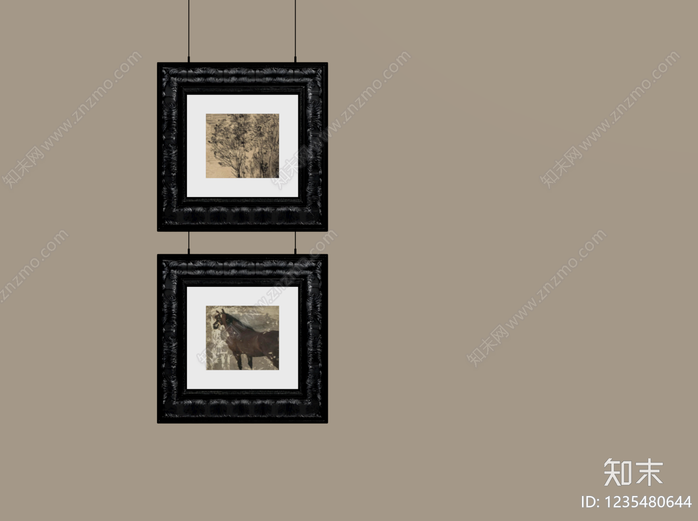 复古挂画组合SU模型下载【ID:1235480644】