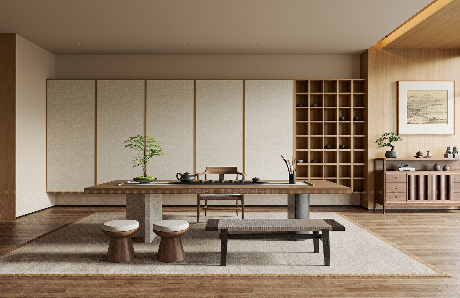新中式茶室SU模型下载【ID:1235499522】
