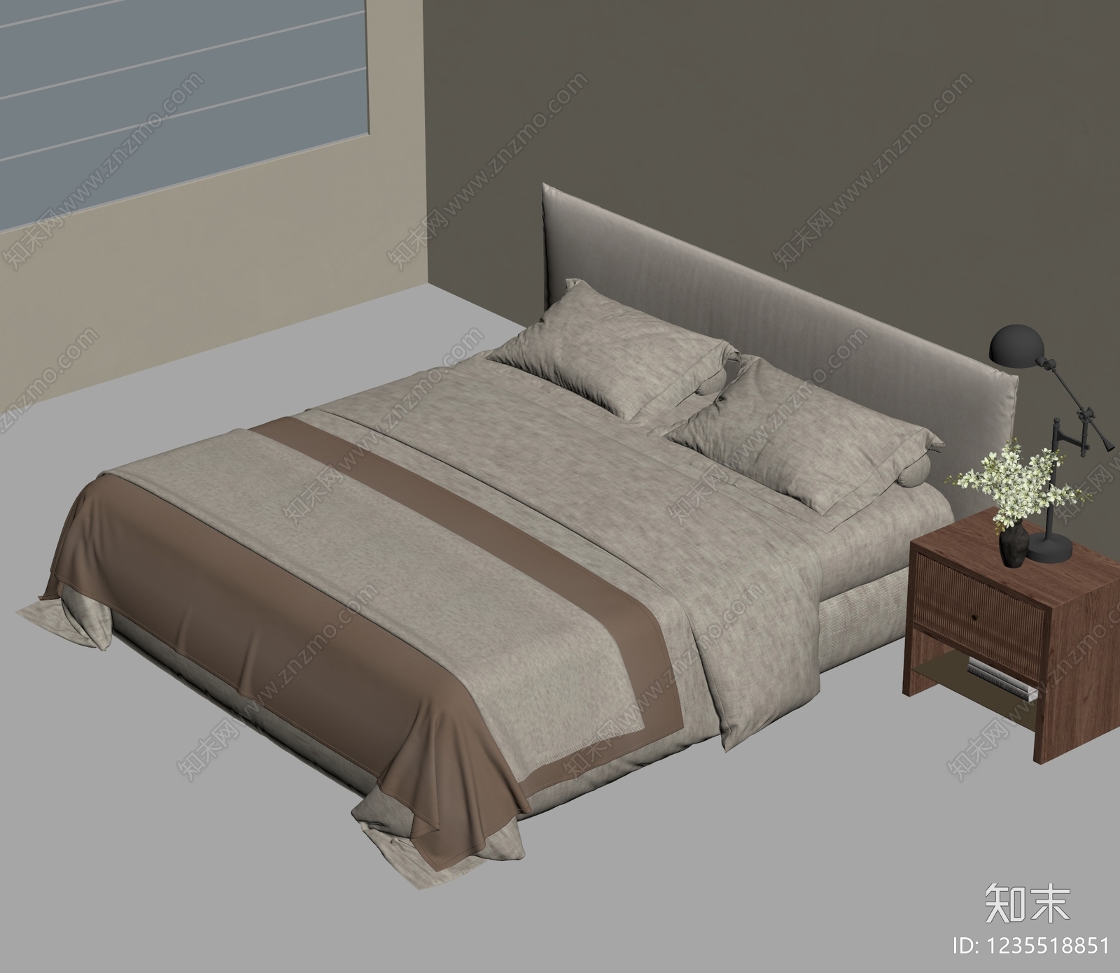 现代简约双人床SU模型下载【ID:1235518851】