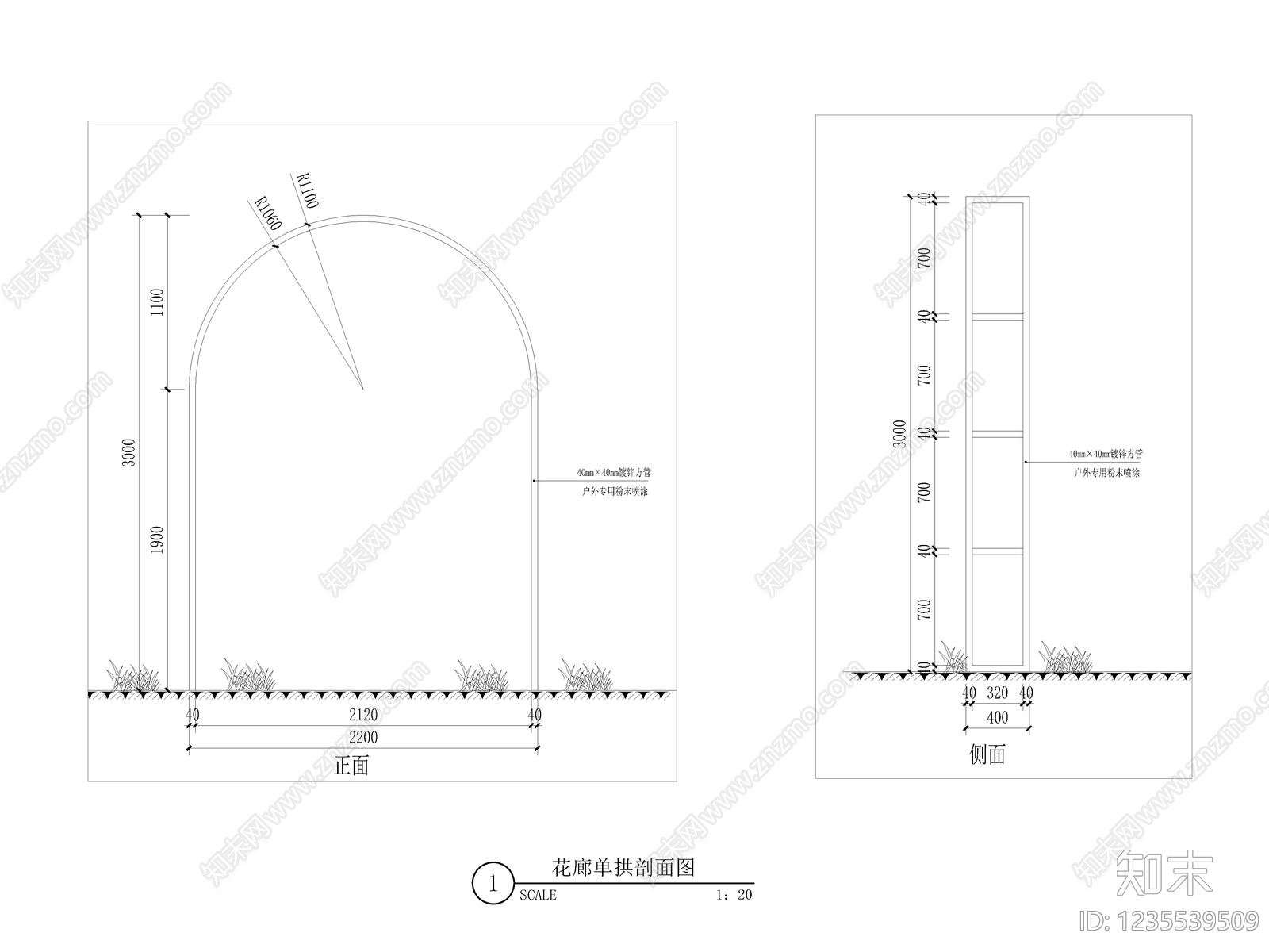 廊架cad施工图下载【ID:1235539509】