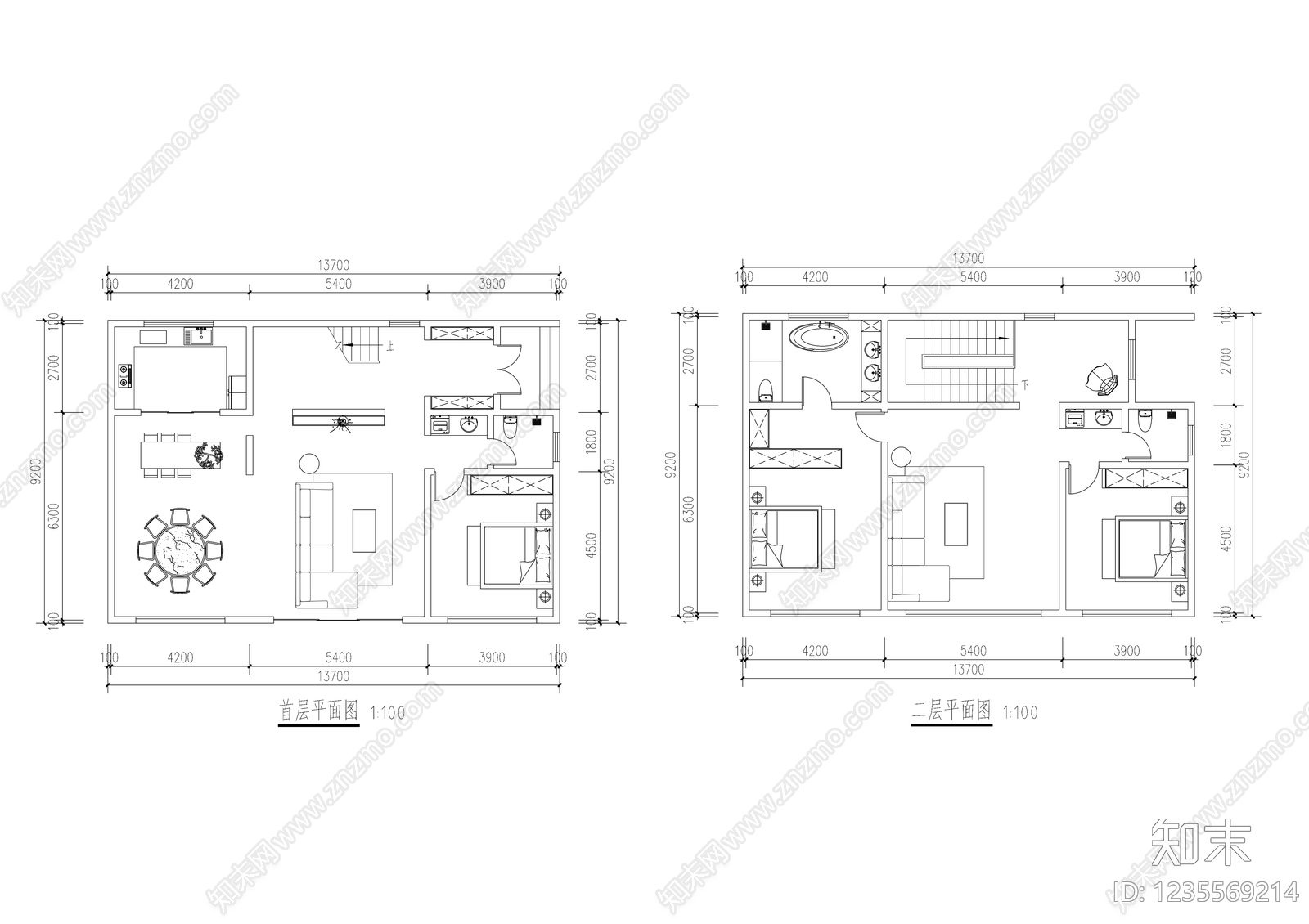 别墅建筑cad施工图下载【ID:1235569214】