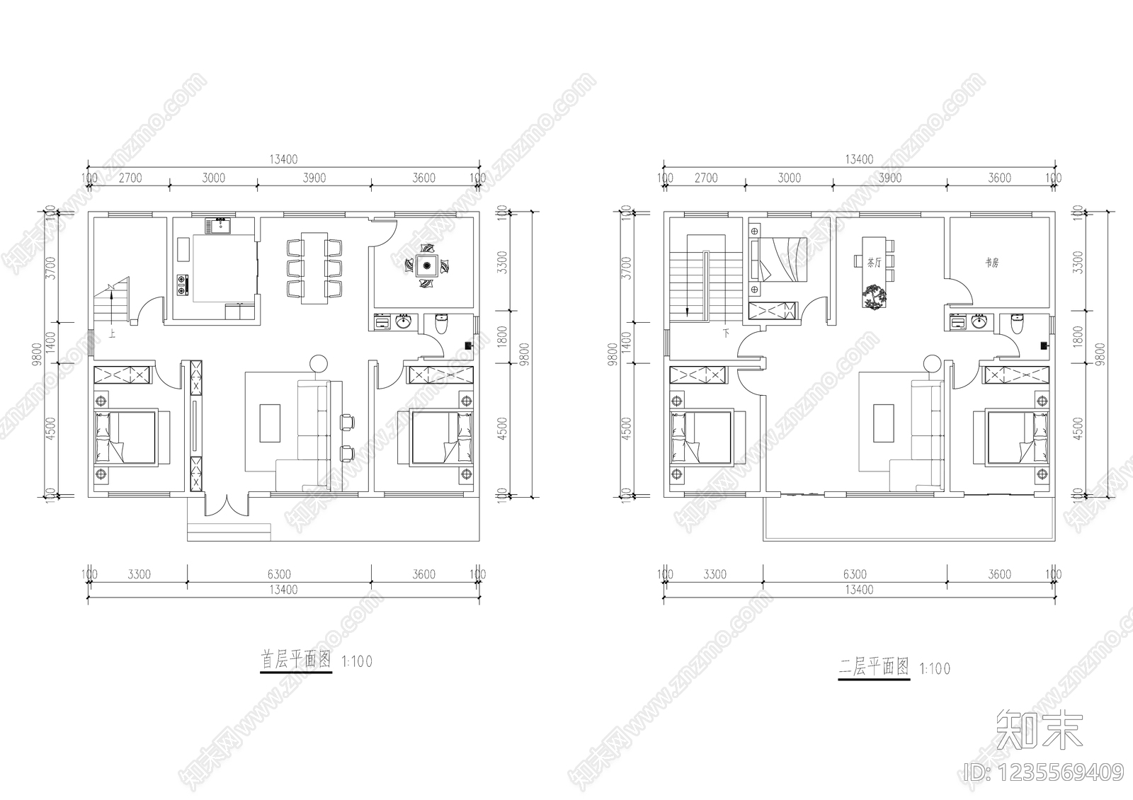 别墅建筑cad施工图下载【ID:1235569409】