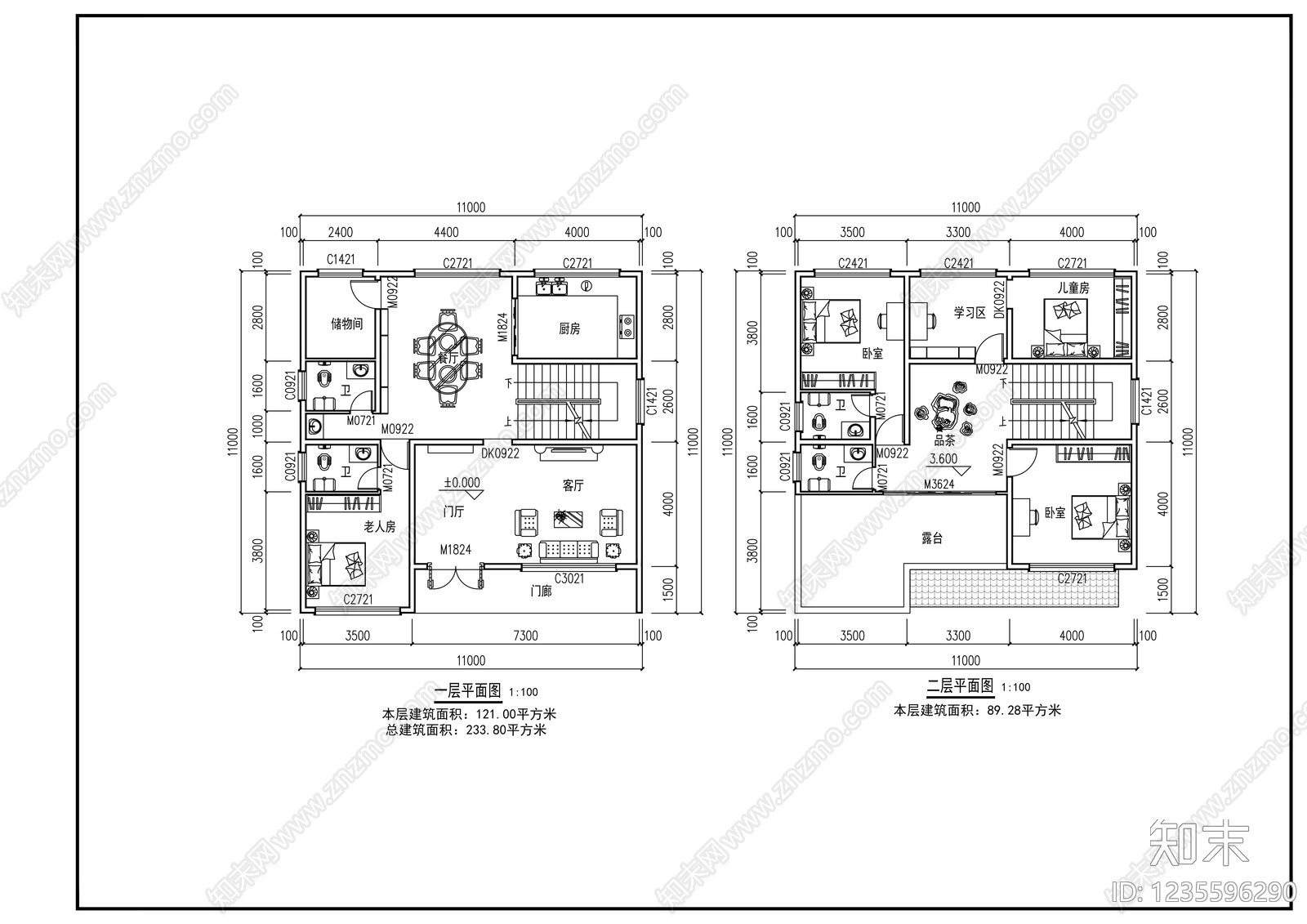 别墅建筑cad施工图下载【ID:1235596290】