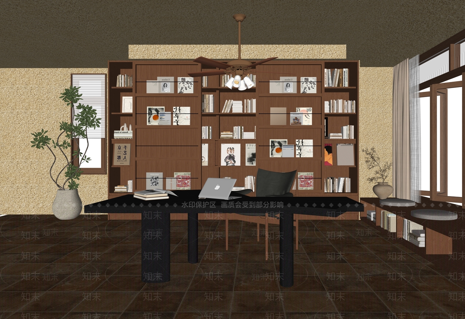 中古风书房SU模型下载【ID:1235596429】