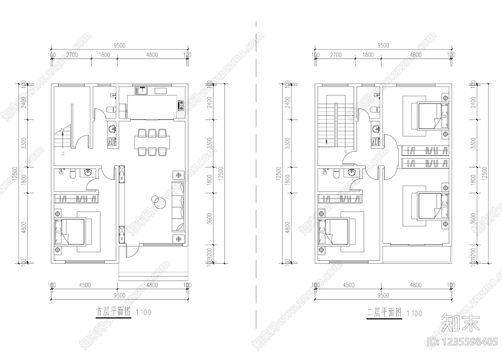 别墅建筑cad施工图下载【ID:1235598405】