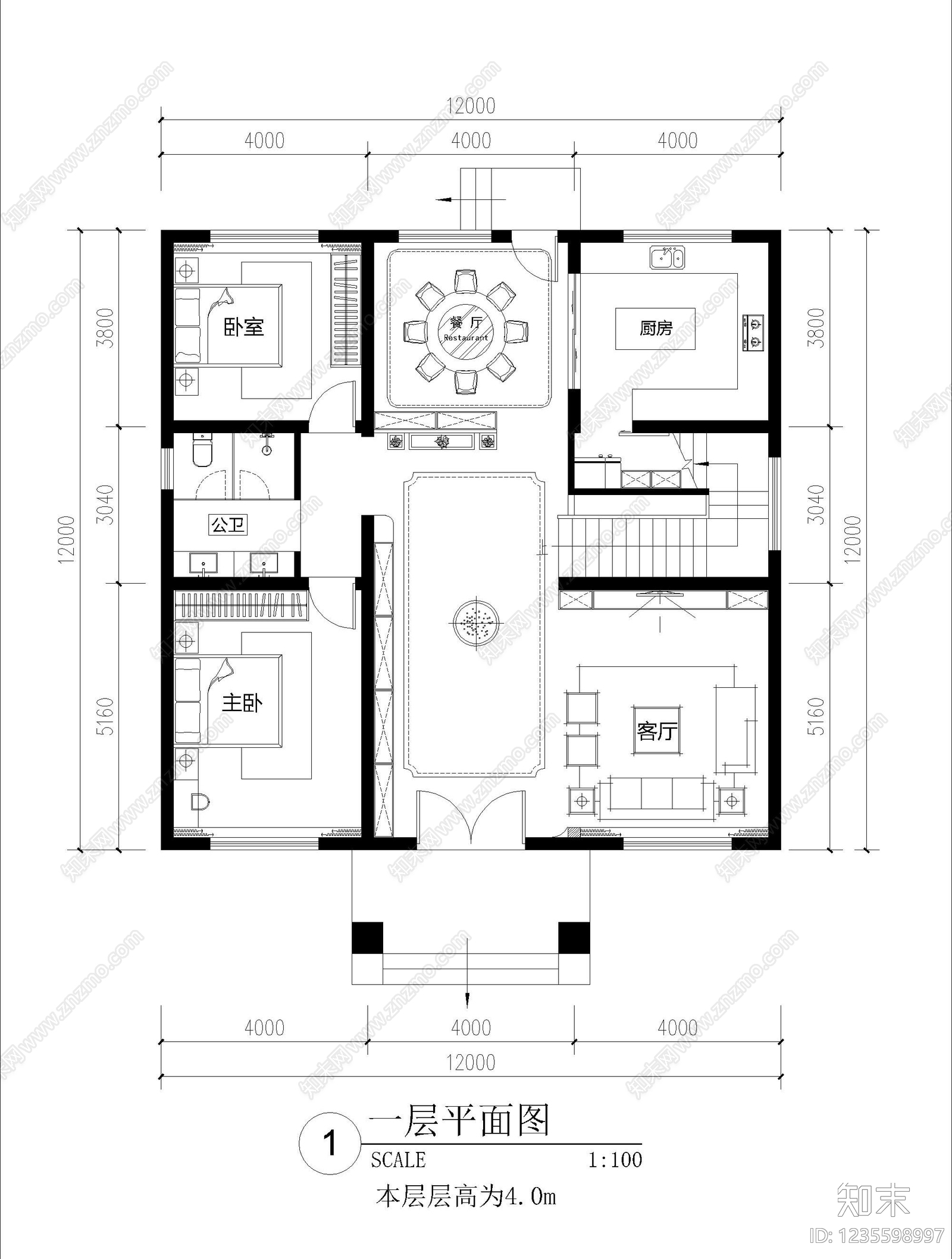 别墅建筑cad施工图下载【ID:1235598997】