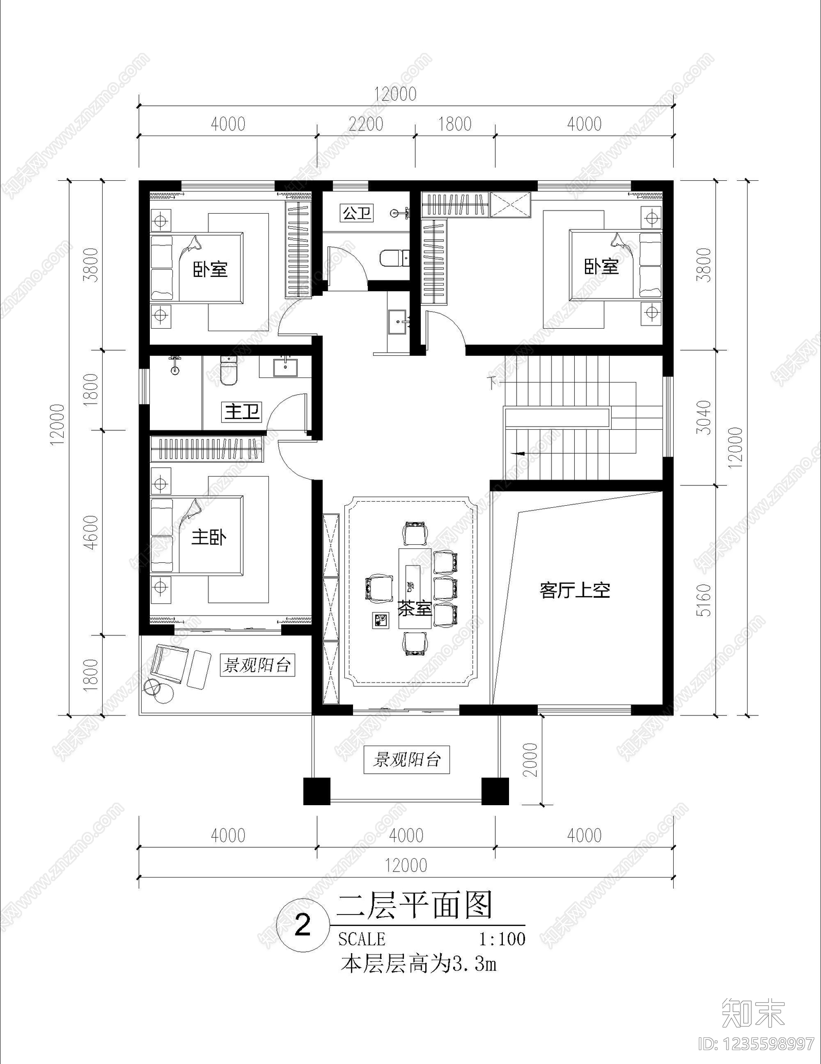 别墅建筑cad施工图下载【ID:1235598997】