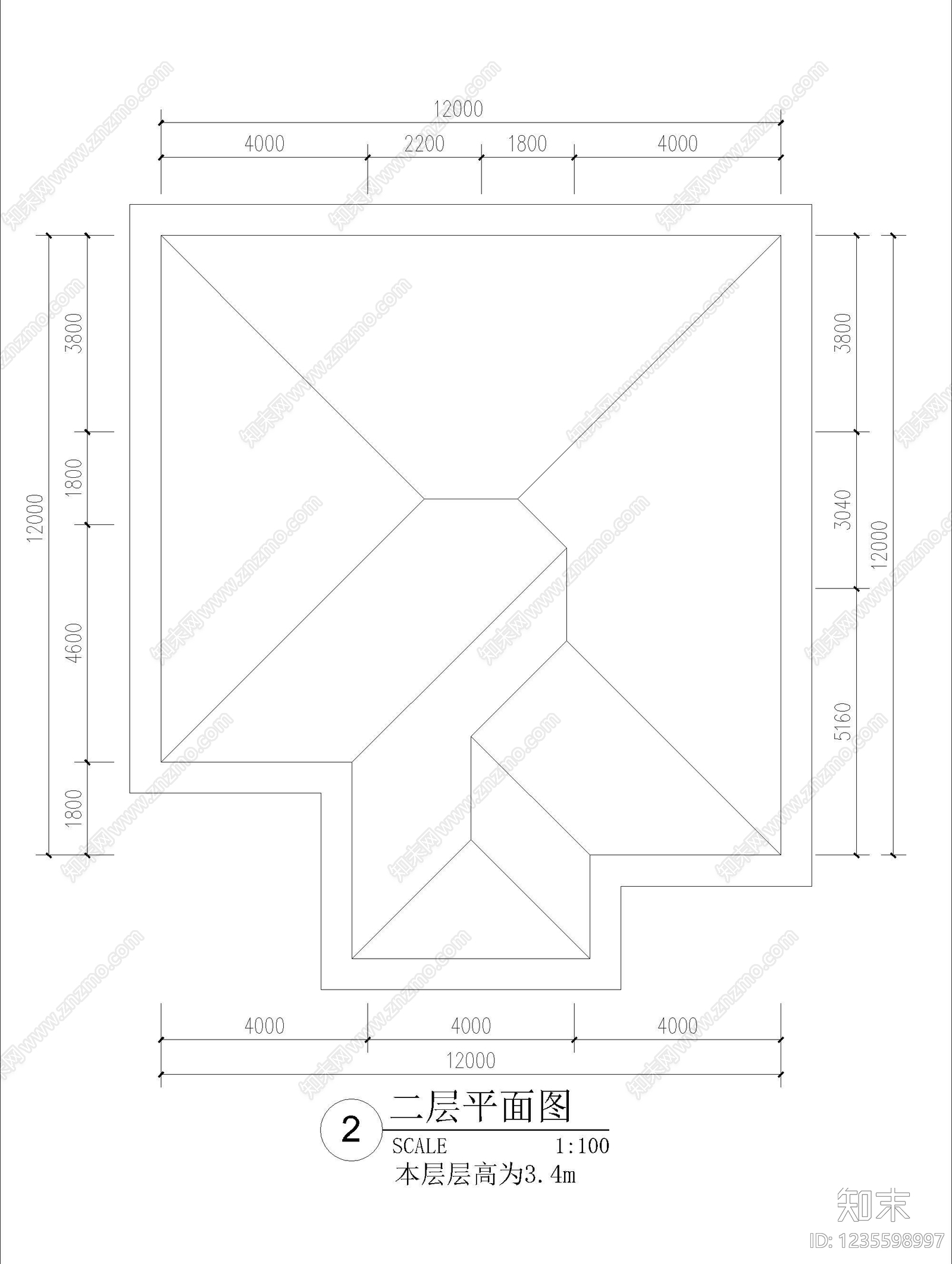 别墅建筑cad施工图下载【ID:1235598997】