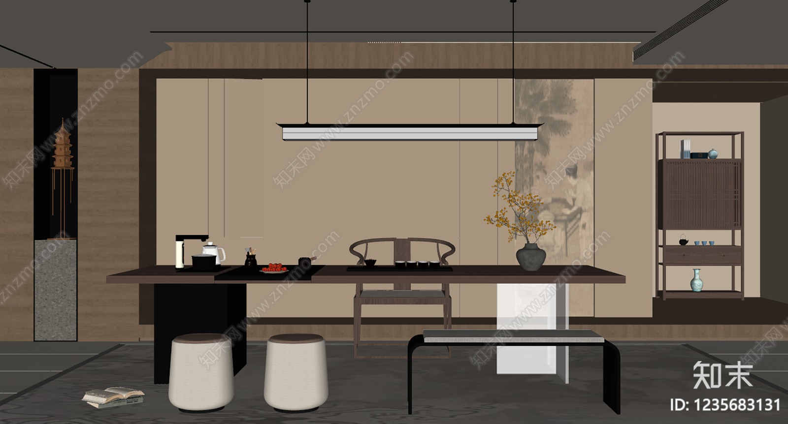 新中式茶室SU模型下载【ID:1235683131】