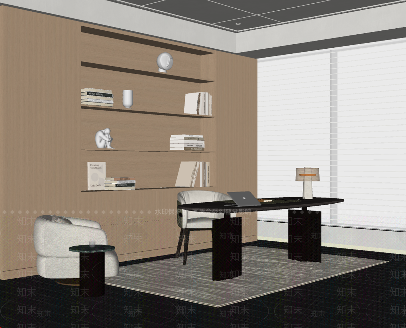 现代简约书房SU模型下载【ID:1235752940】