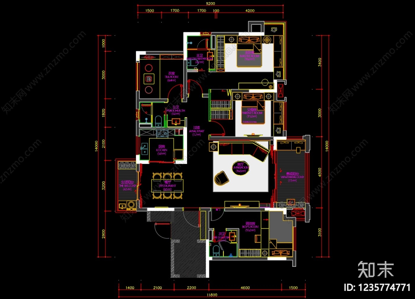 小户型平层cad施工图下载【ID:1235774771】
