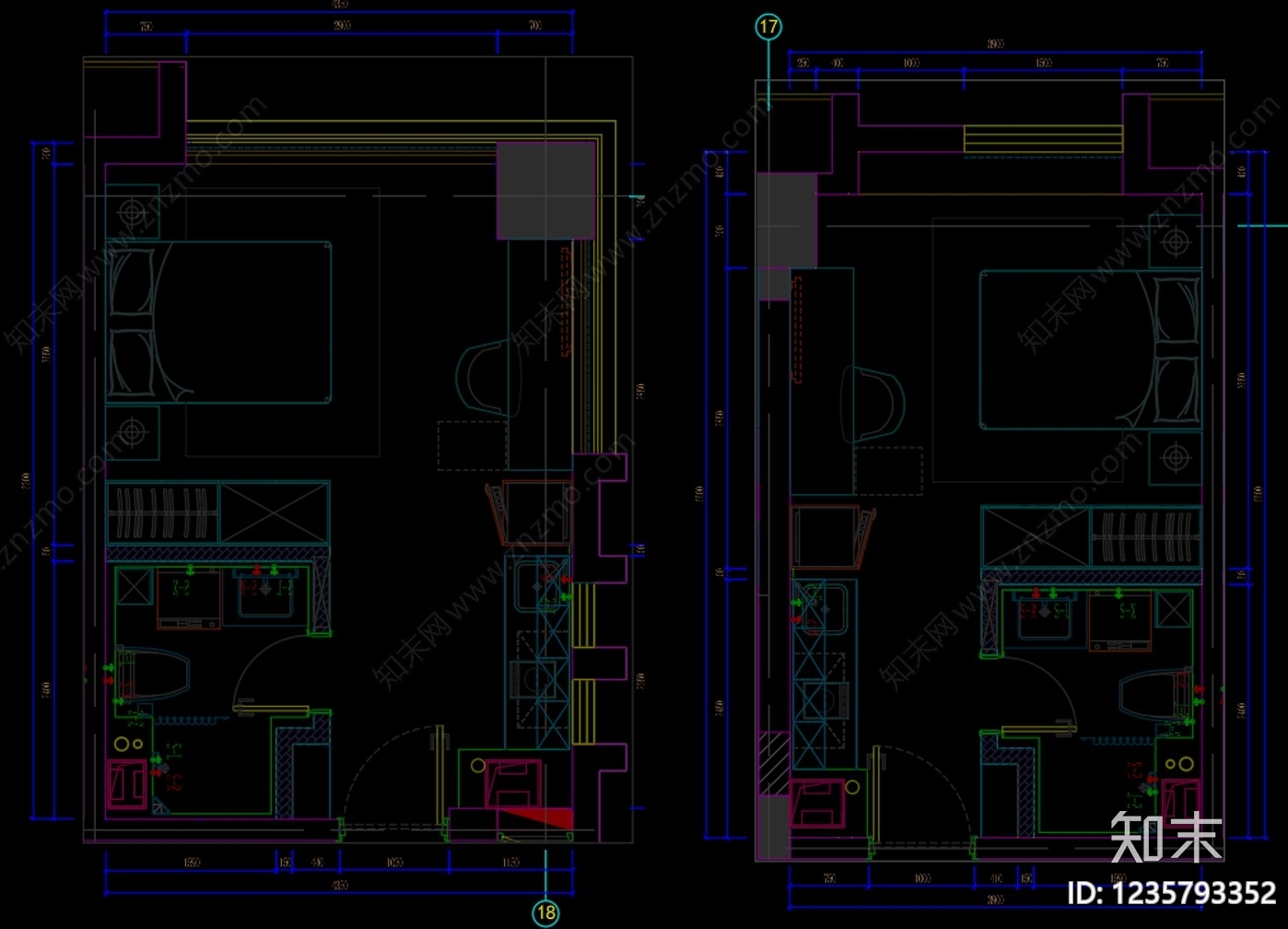 酒店公寓cad施工图下载【ID:1235793352】