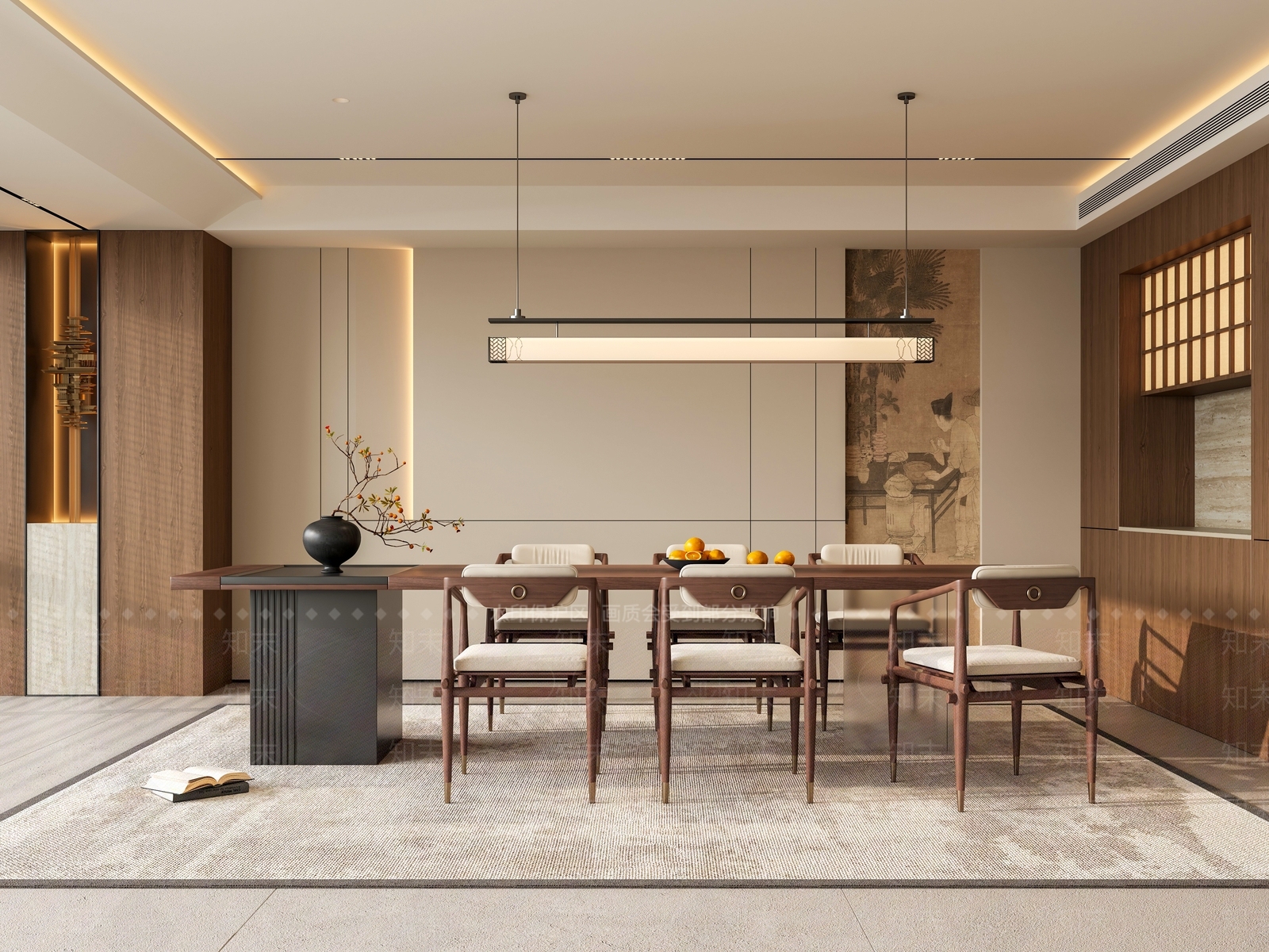 新中式家居餐厅SU模型下载【ID:1235800274】