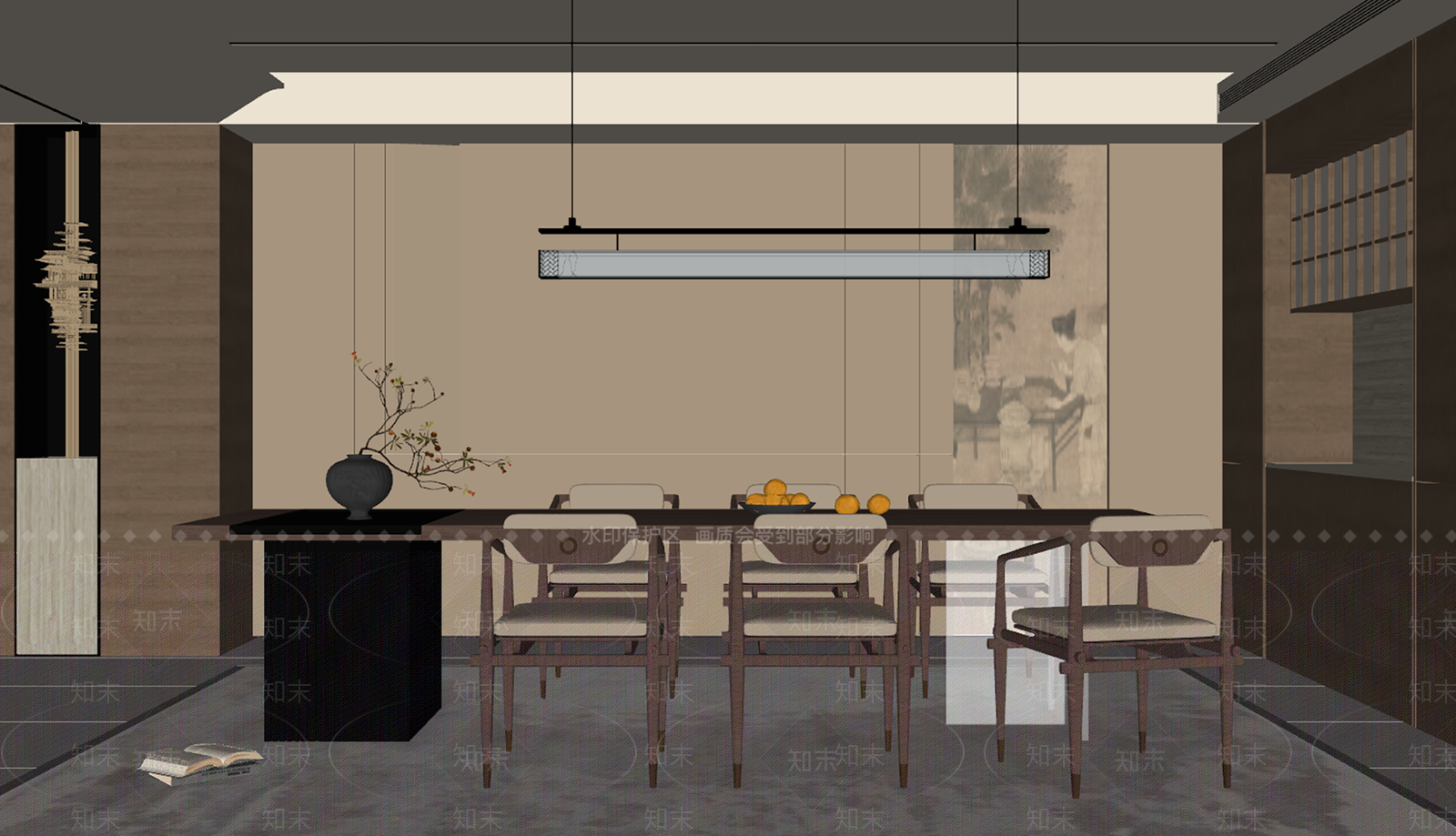 新中式家居餐厅SU模型下载【ID:1235800274】