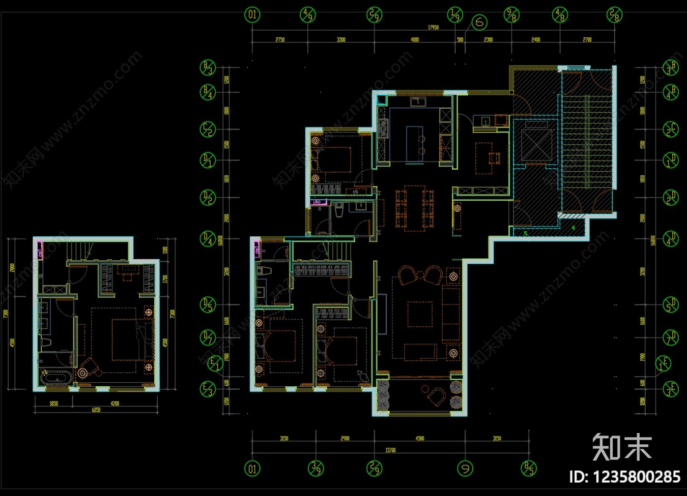 公寓cad施工图下载【ID:1235800285】