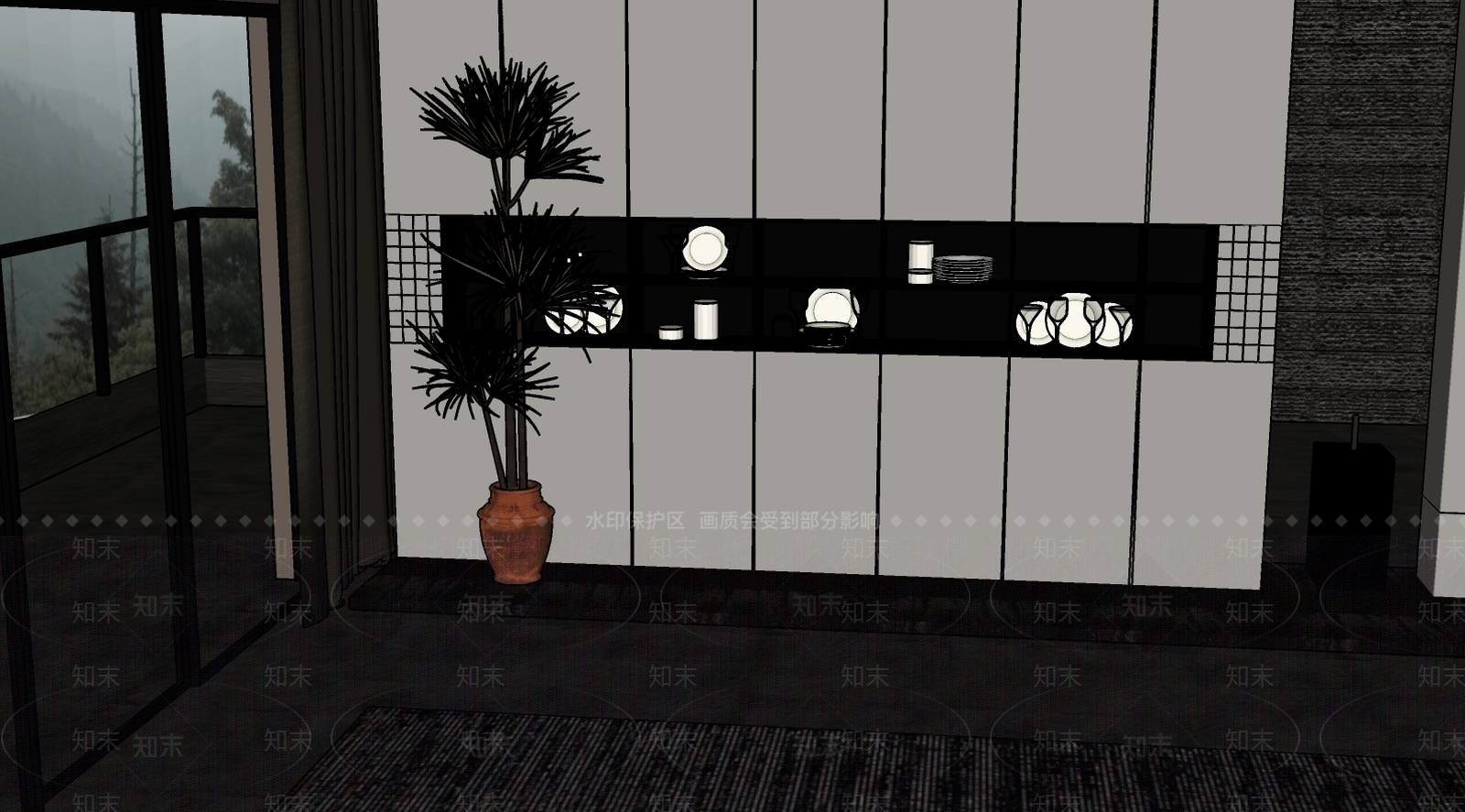 现代简约家居客厅SU模型下载【ID:1235816350】