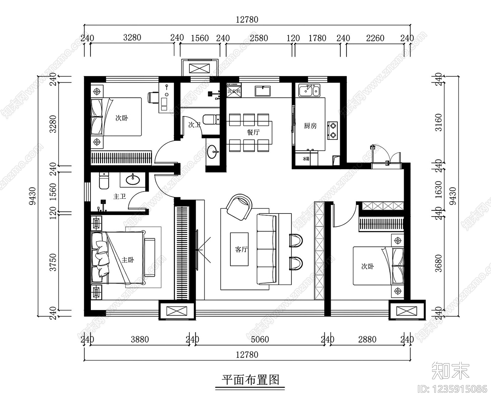 其他家装空间cad施工图下载【ID:1235915086】