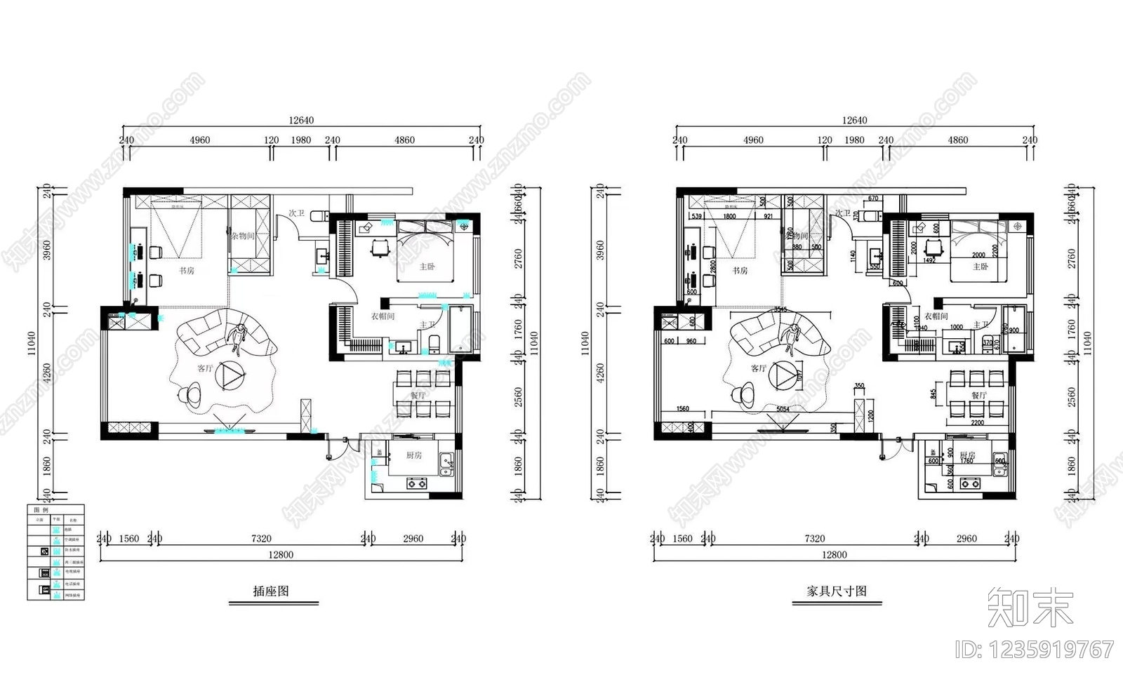 其他家装空间cad施工图下载【ID:1235919767】