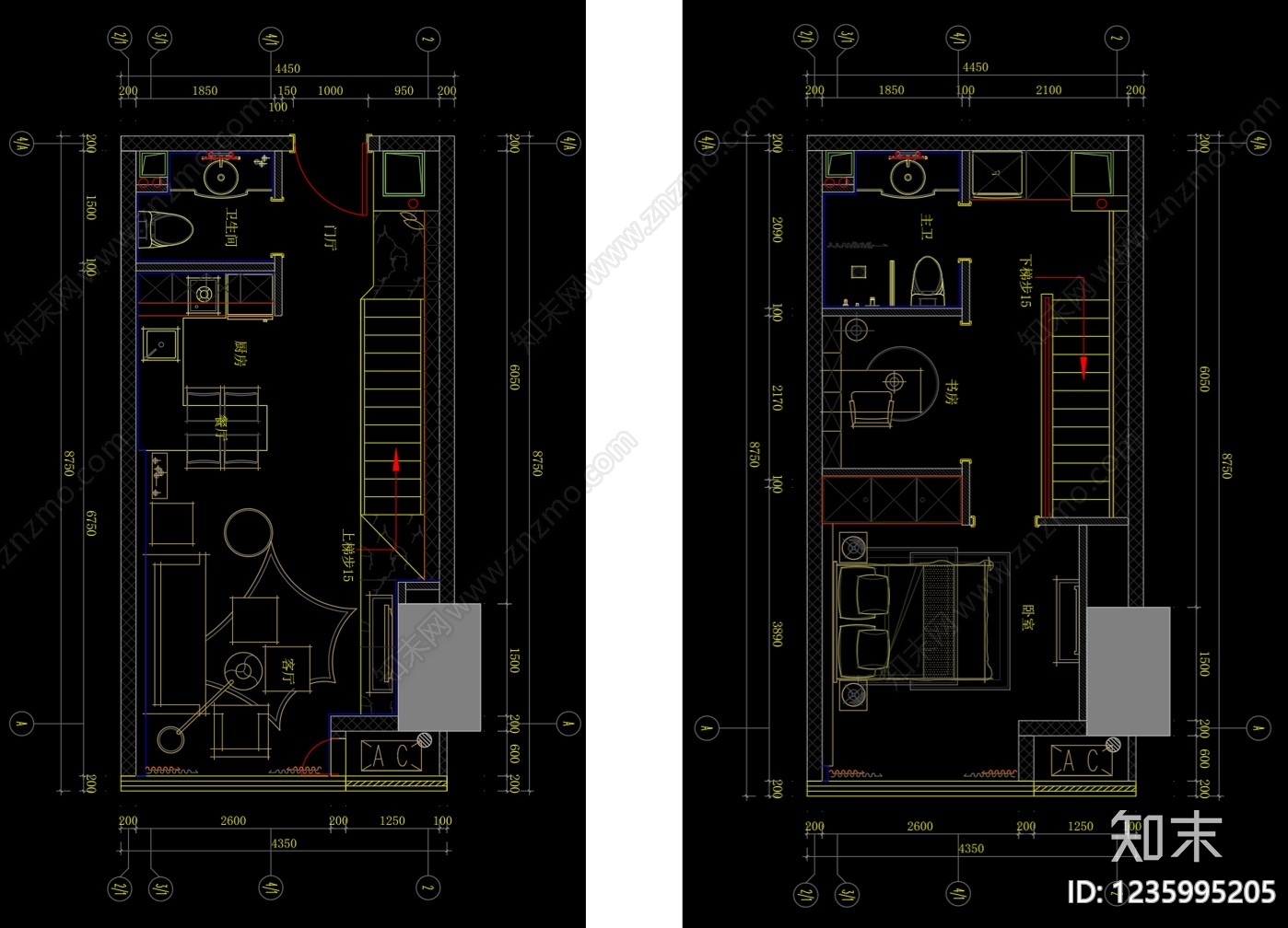 loft公寓cad施工图下载【ID:1235995205】