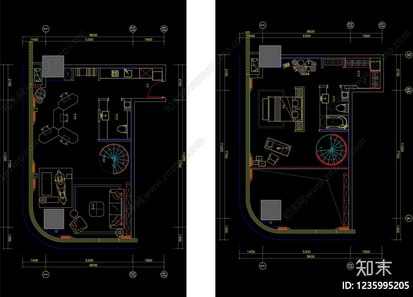loft公寓cad施工图下载【ID:1235995205】