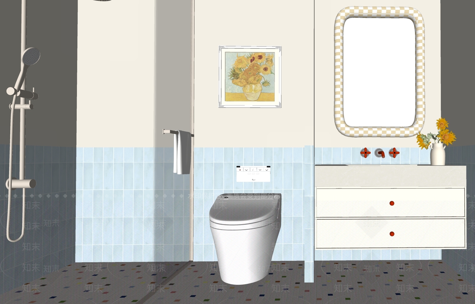 奶油风卫生间SU模型下载【ID:1236000544】