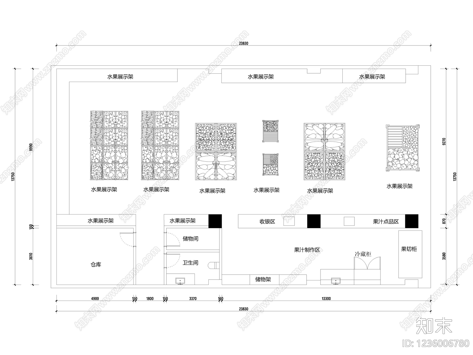 水果店cad施工图下载【ID:1236006780】