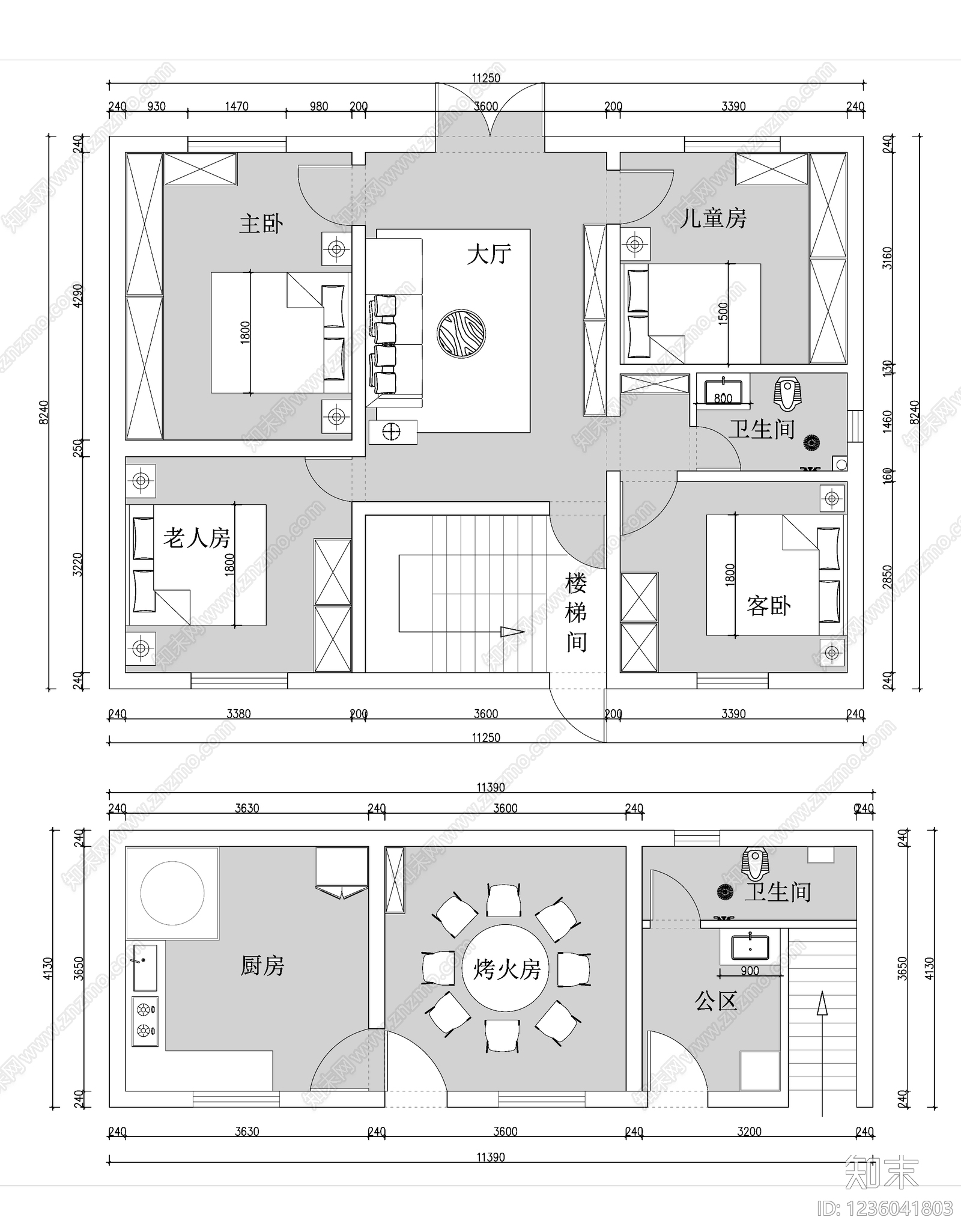 家装平面图cad施工图下载【ID:1236041803】