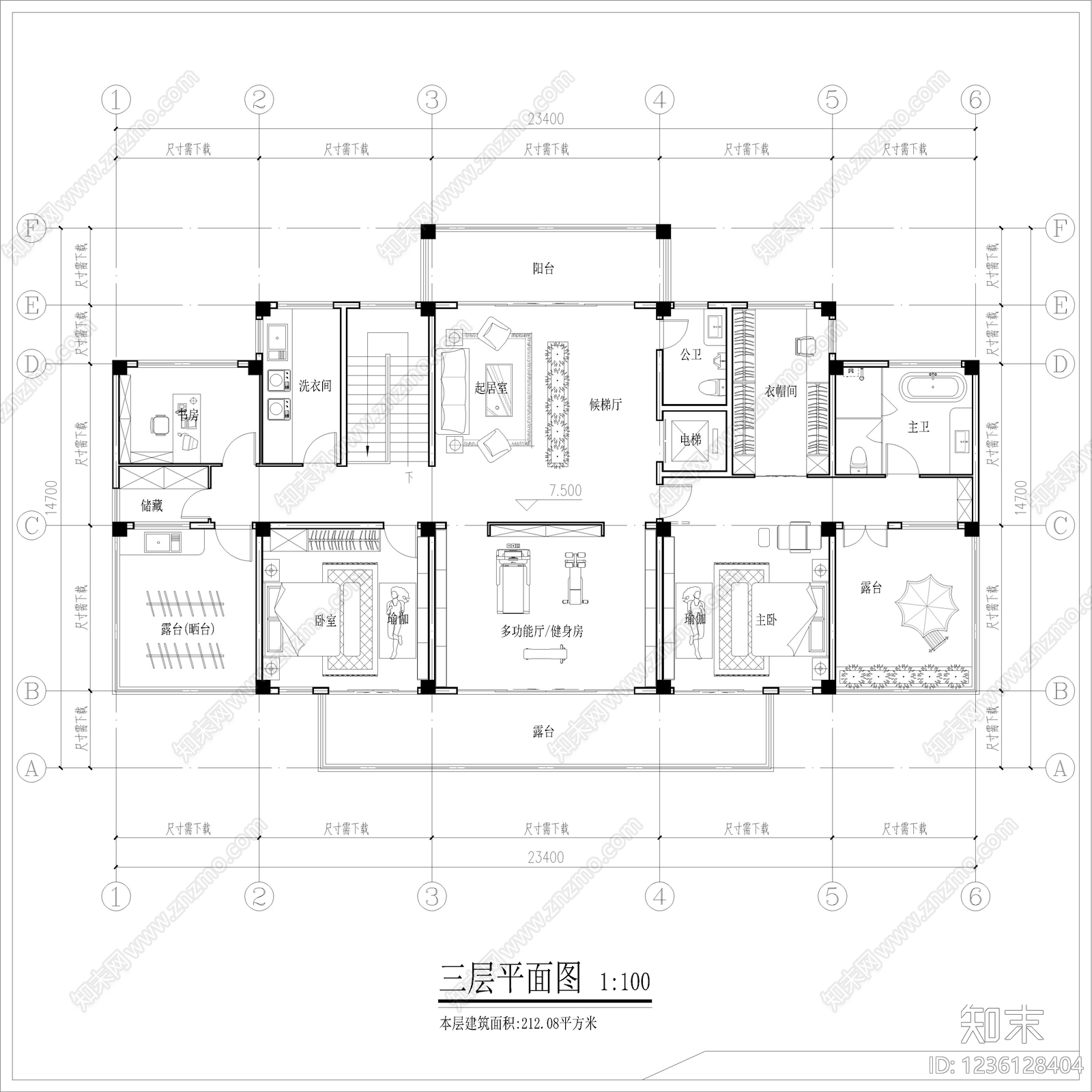 别墅建筑cad施工图下载【ID:1236128404】