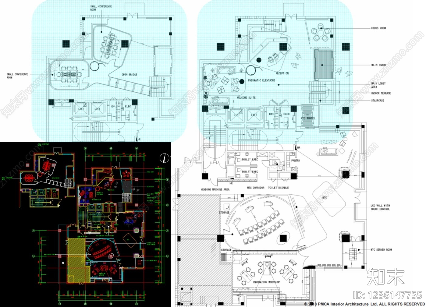 整体办公空间cad施工图下载【ID:1236147755】